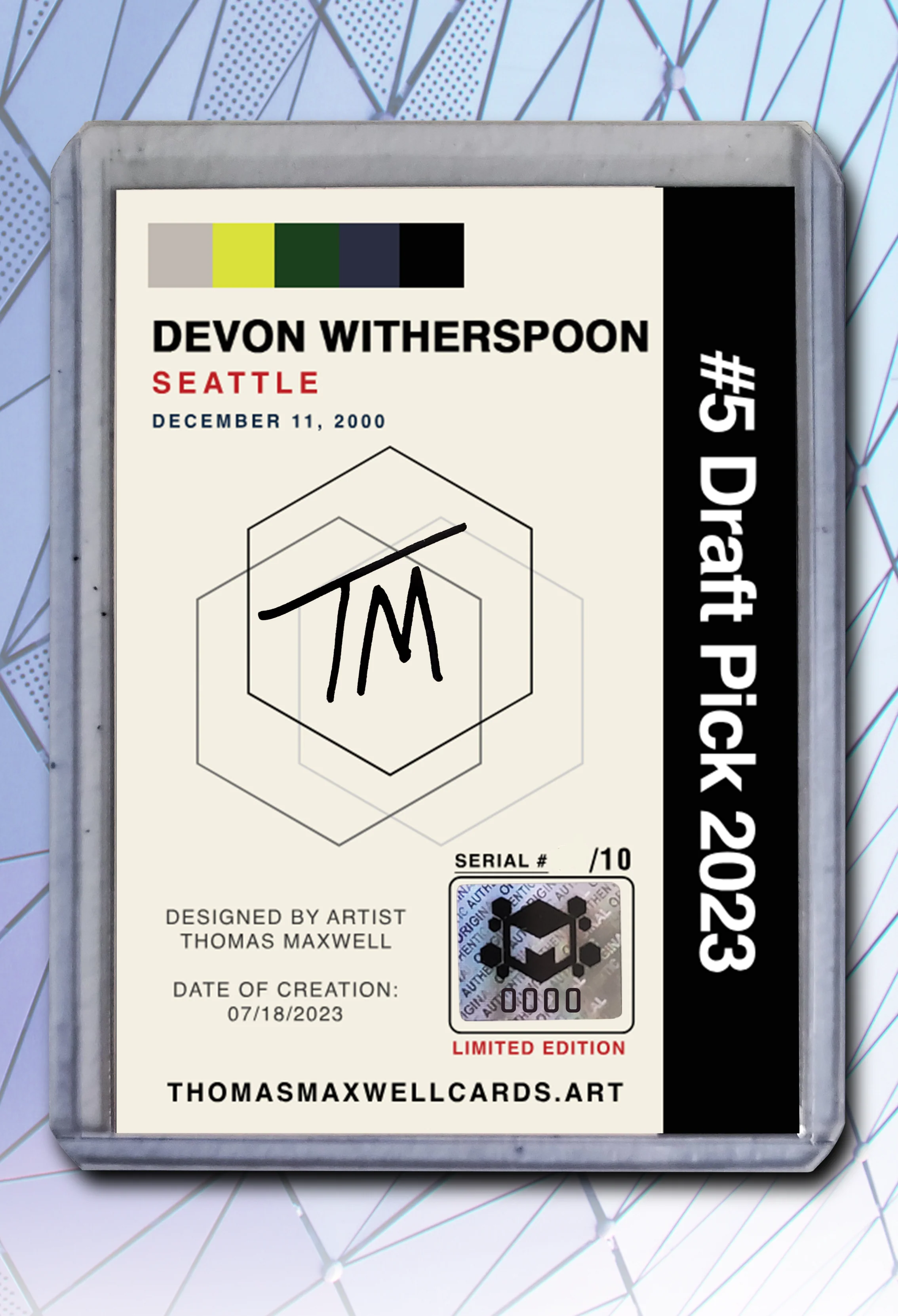 Devon Witherspoon Artist Signed Football Art Card 1/10