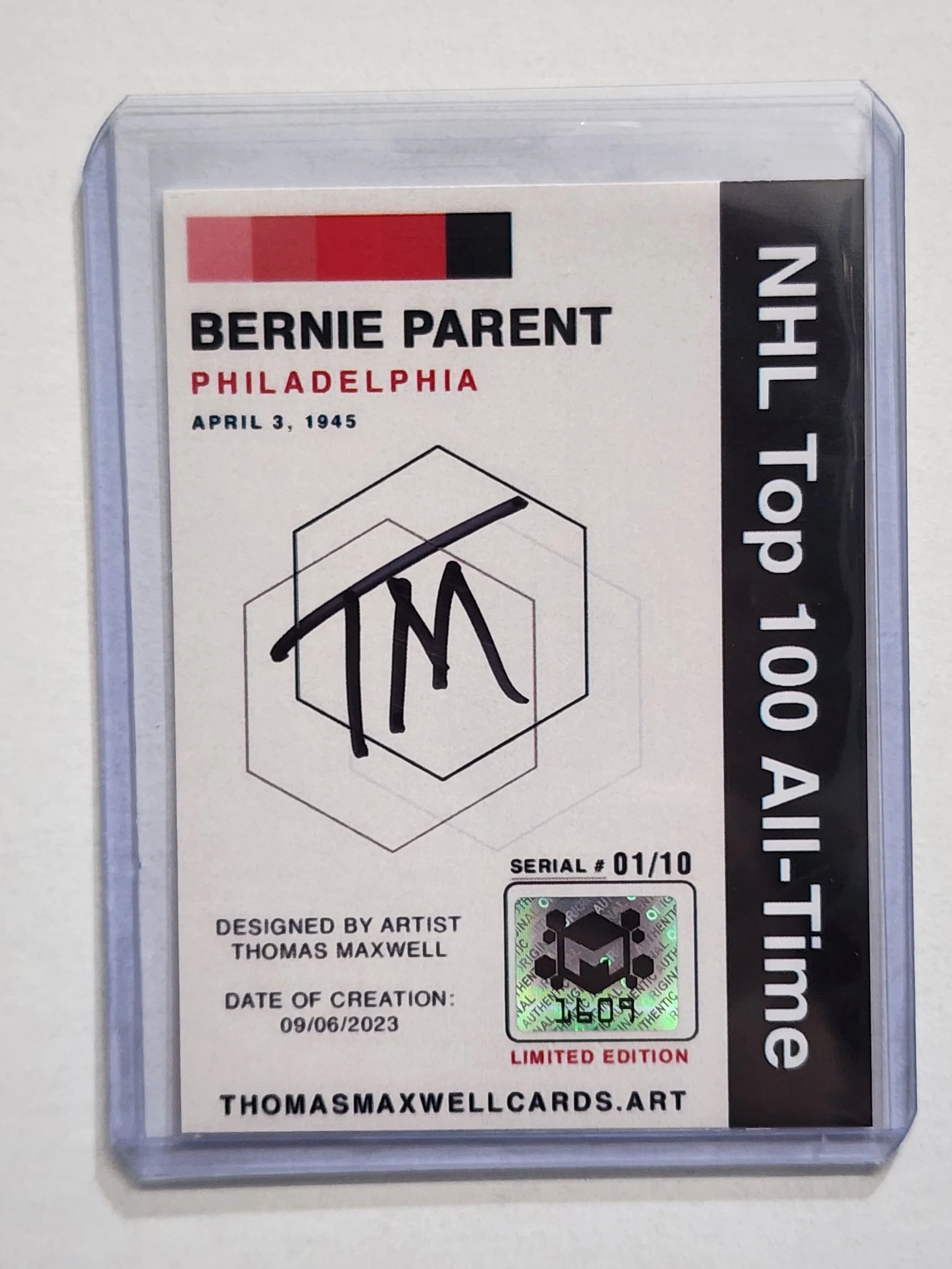 Bernie Parent Artist Signed Hockey Art Card 1/10