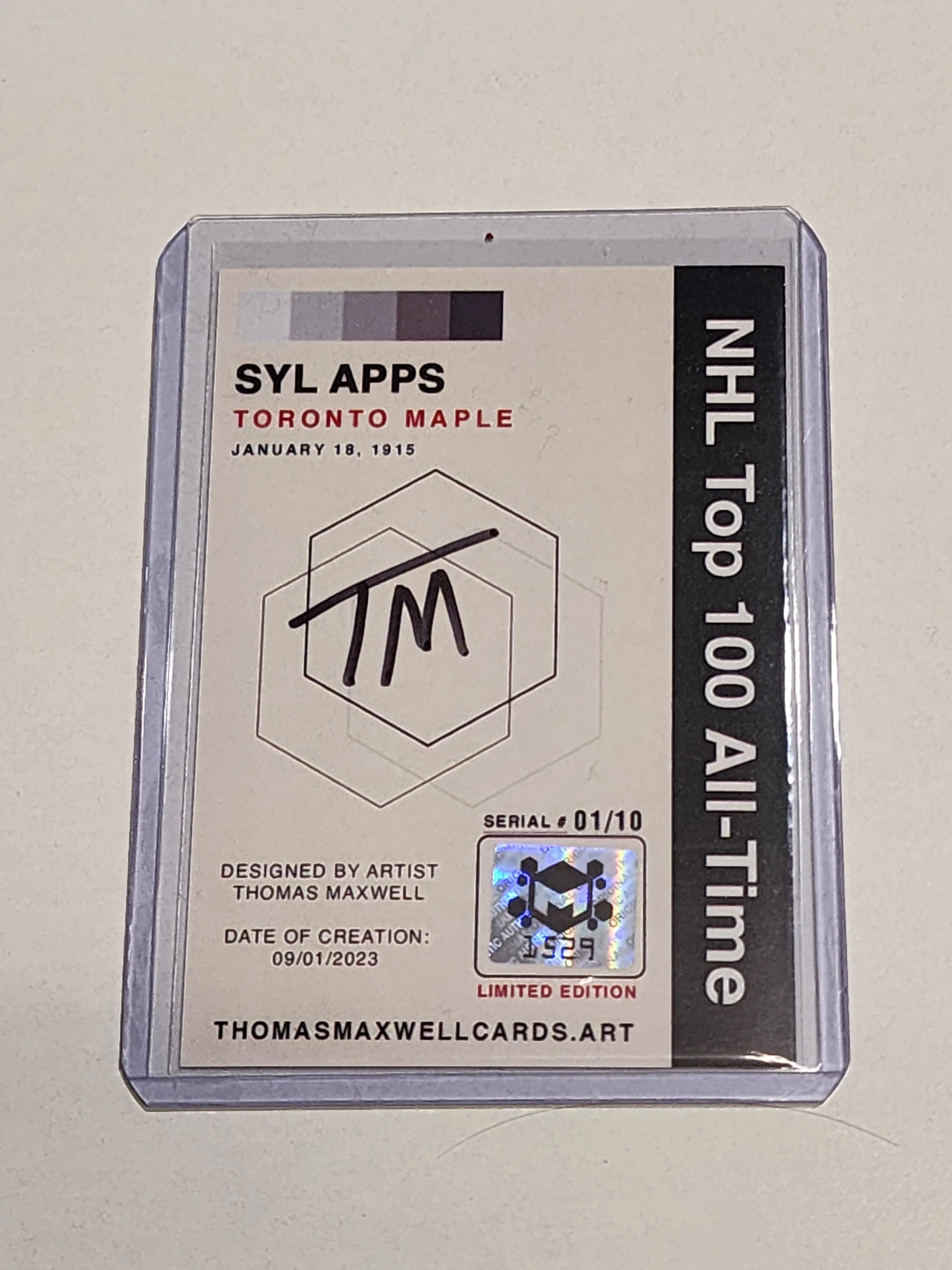 Syl Apps Artist Signed Hockey Art Card 1/10