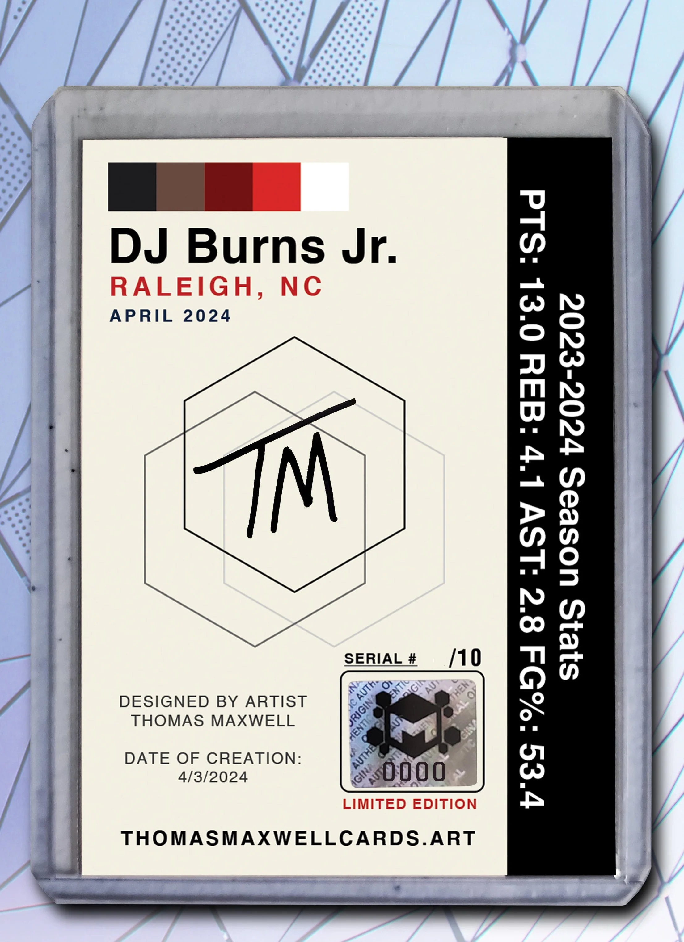 DJ Burns Jr. - NC State - Artist Signed Basketball Art Card 1/10