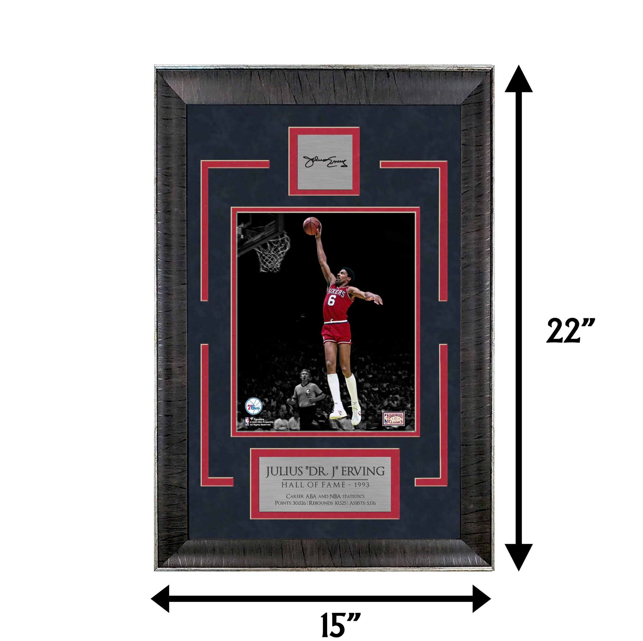 Julius Erving - Dr. J - Hall of Fame - Sports Deluxe | 16 x 23 - Framed Basketball Photo