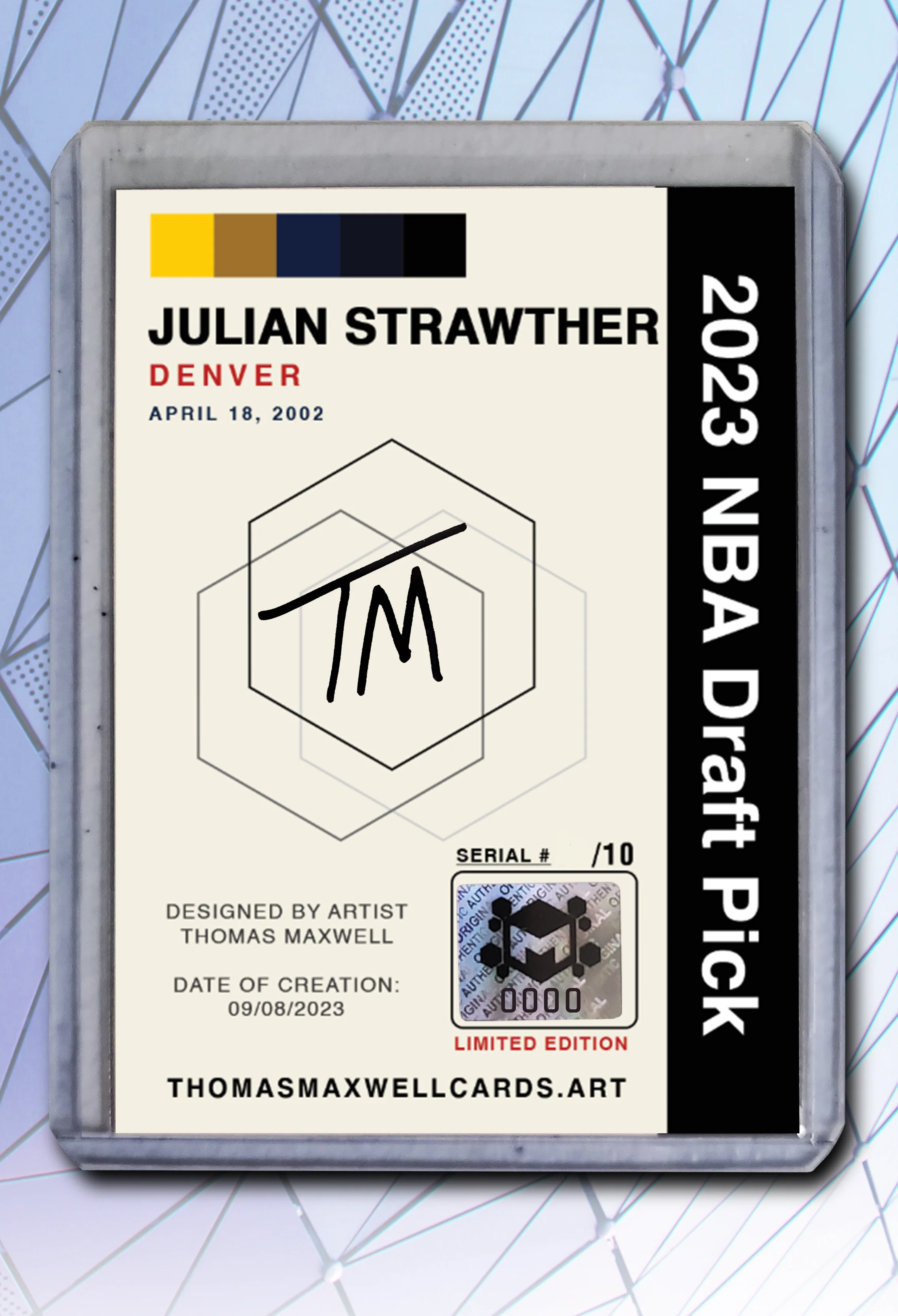 Julian Strawther Artist Signed Basketball Art Card 3/10