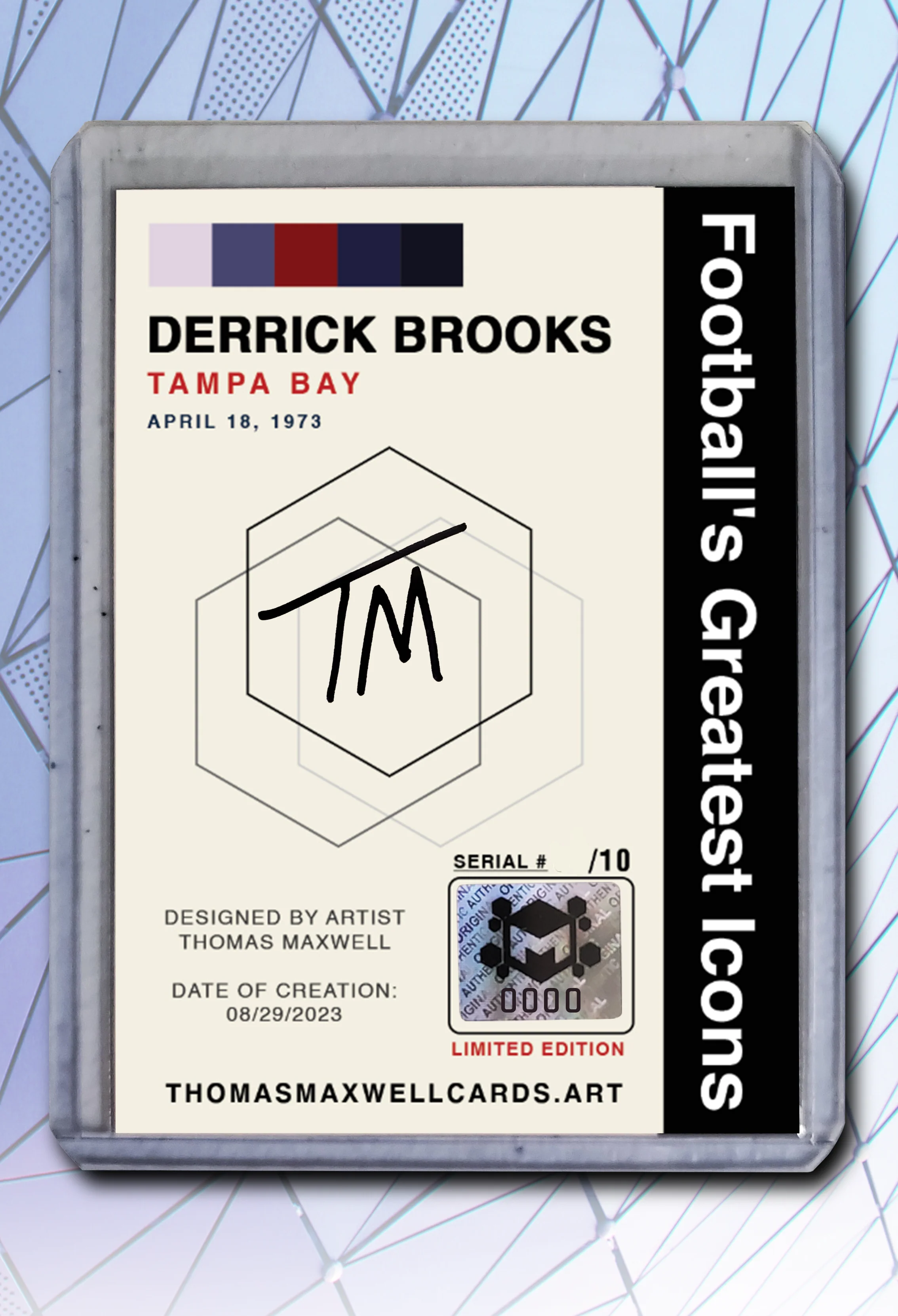 Derrick Brooks Artist Signed Football Art Card 2/10