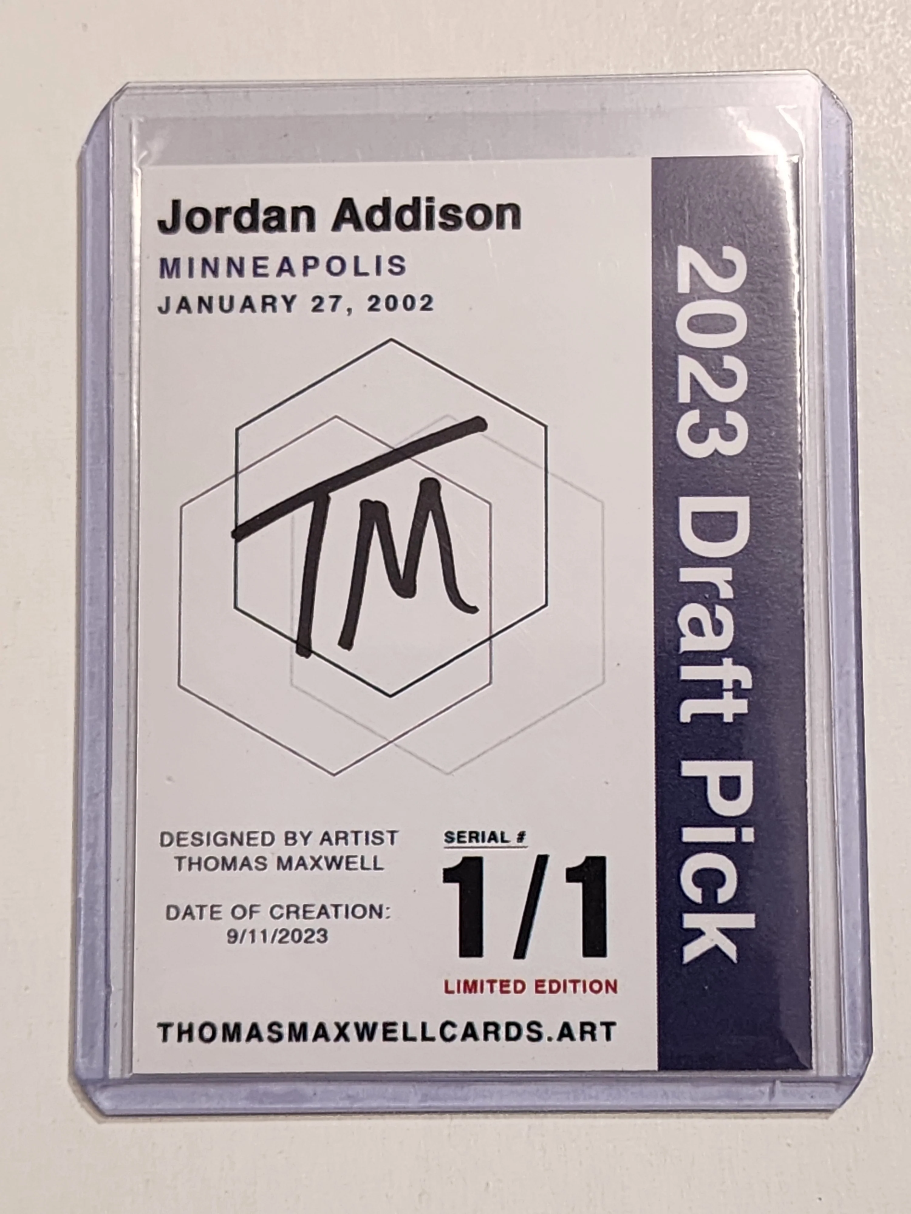 Jordan Addison Artist Signed Minnesota Vikings Refractor Art Card 1/1