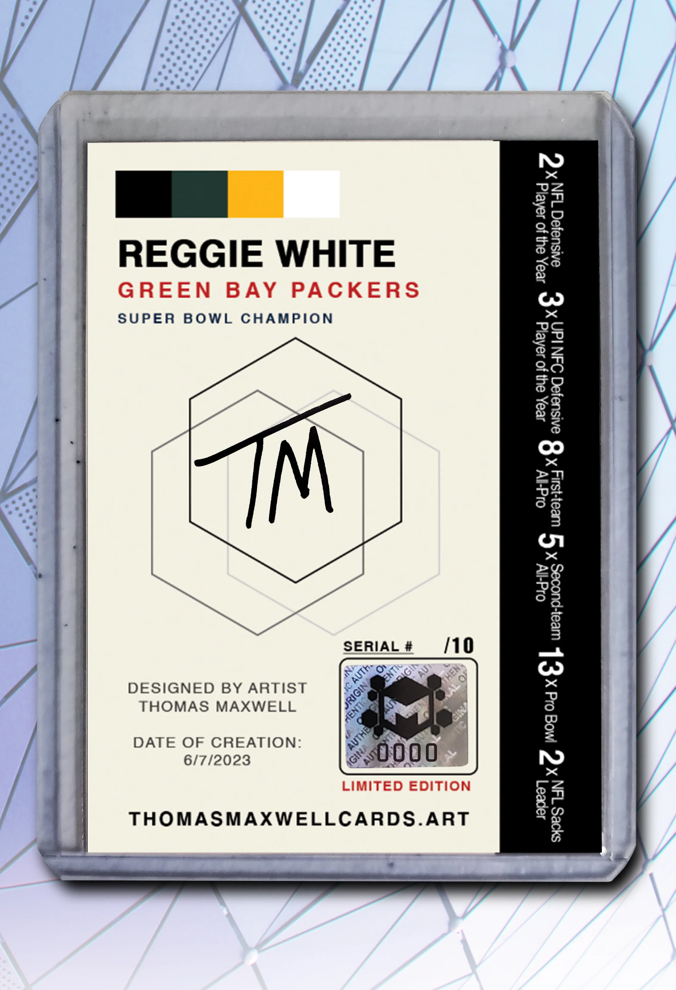 Reggie White Artist Signed Football Art Card 1/10
