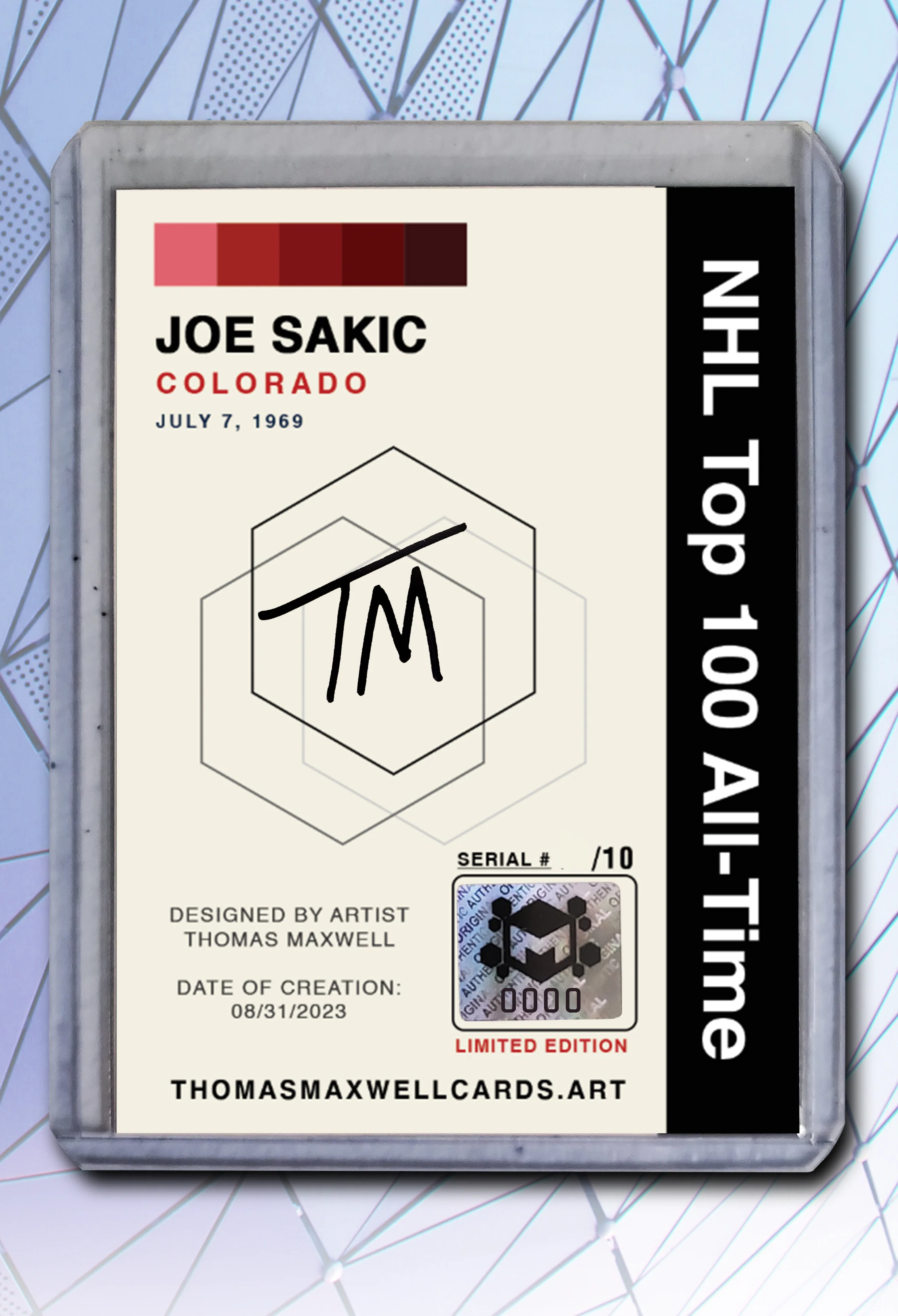 Joe Sakic Artist Signed Hockey Art Card 1/10