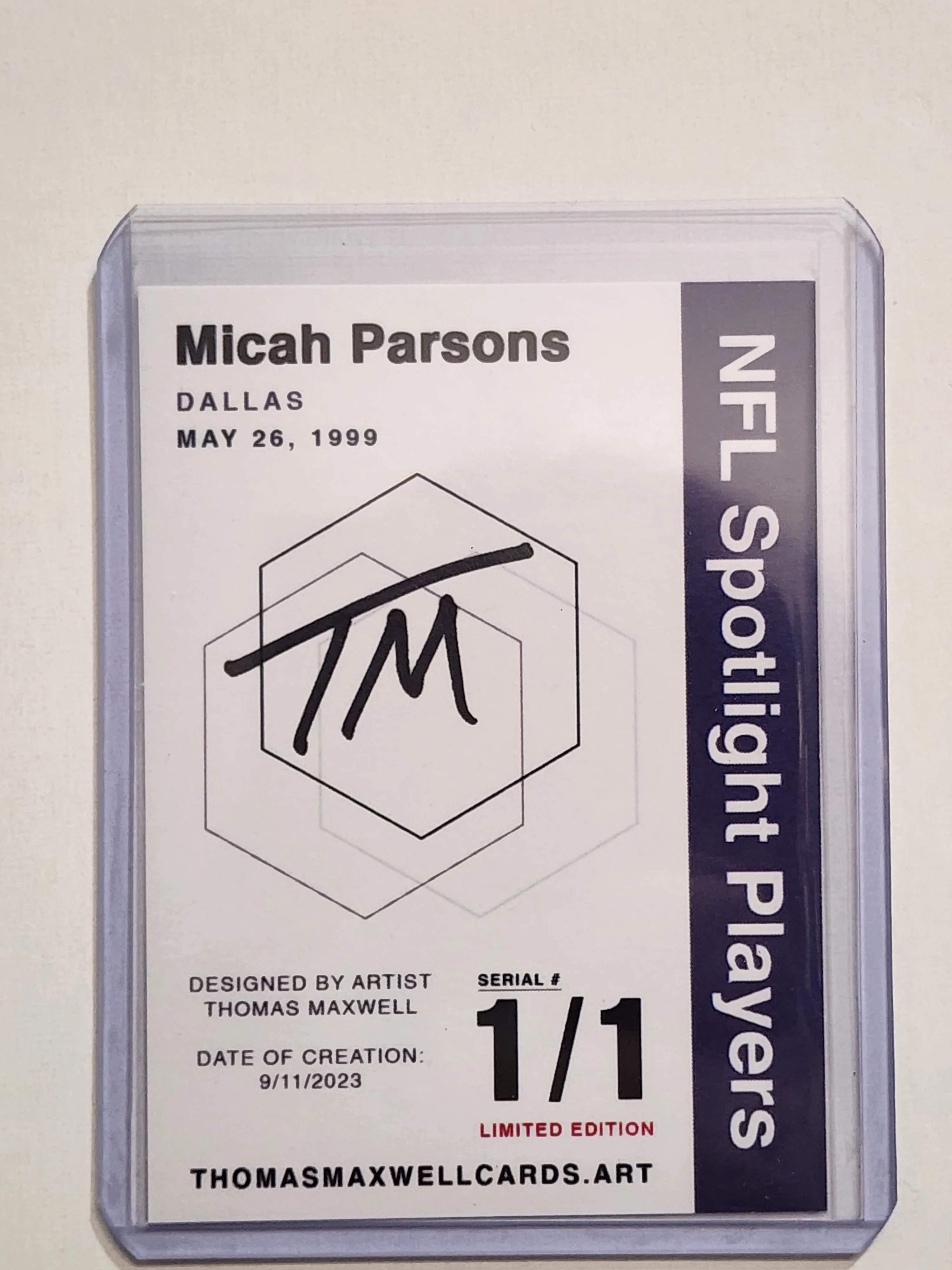 Micah Parsons Artist Signed Dallas Cowboys Refractor Art Card 1/1