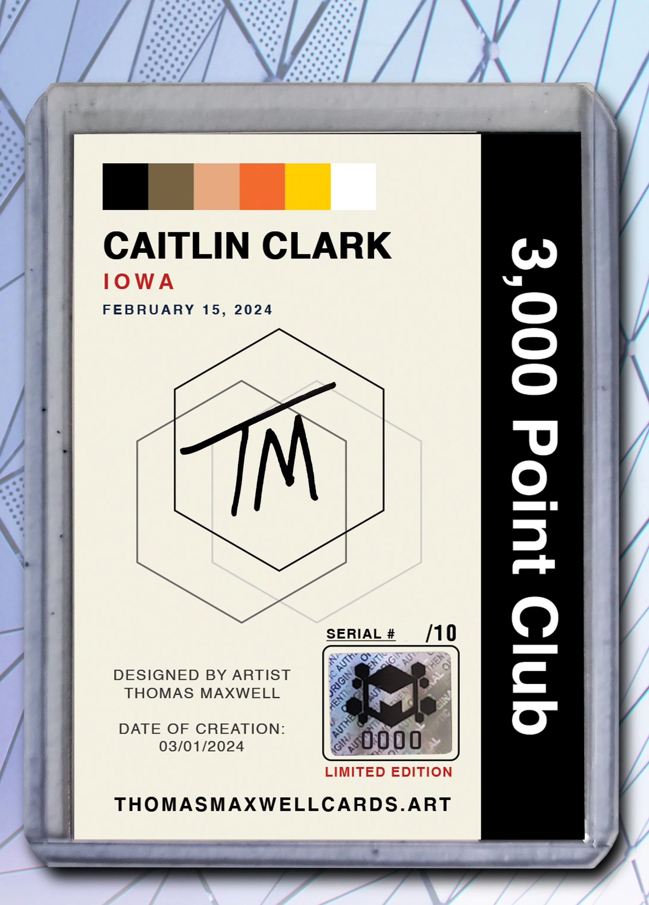 Caitlin Clark - 3,000 Point Club - Artist Signed Art Card 3/10