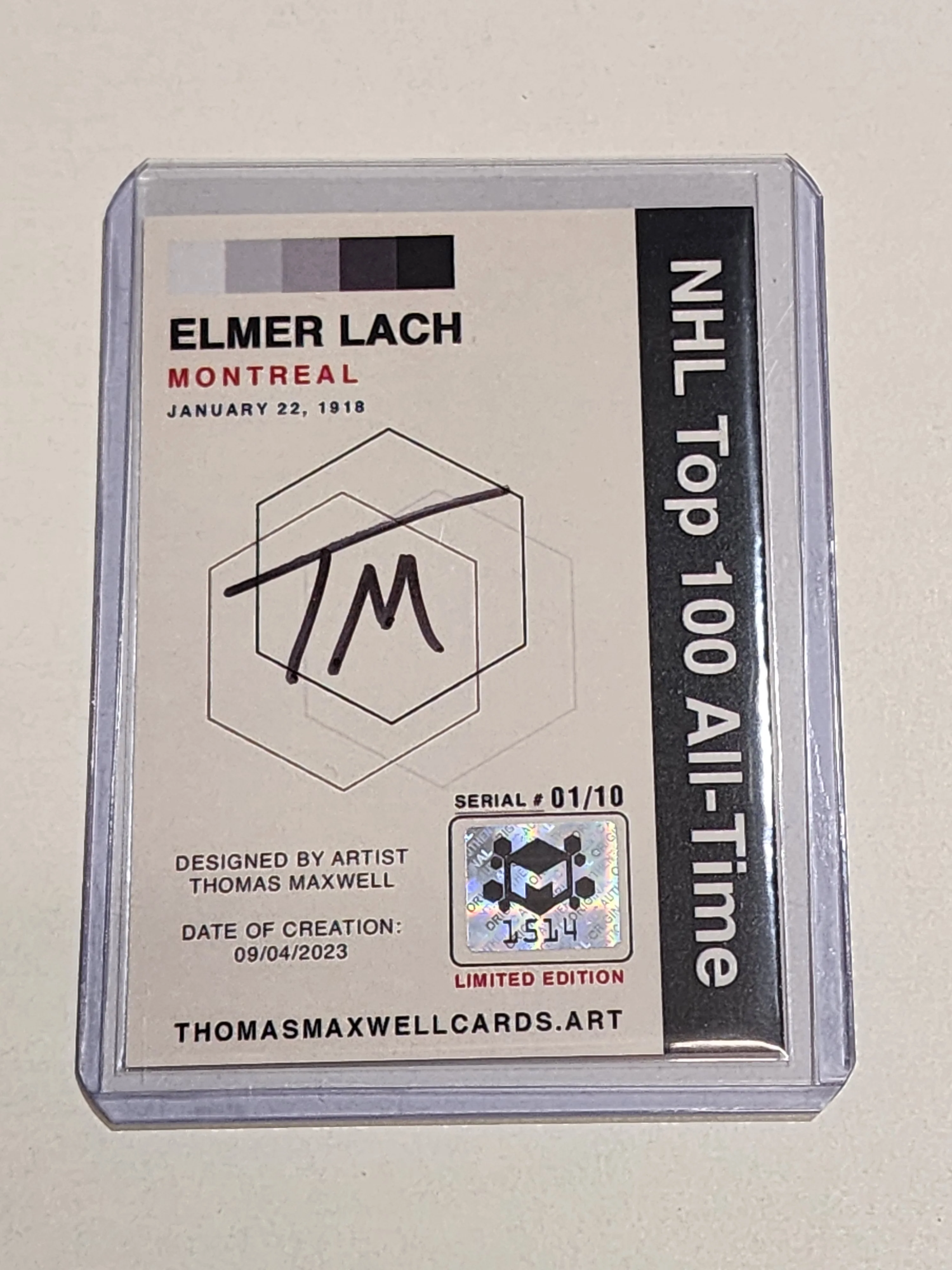Elmer Lach Artist Signed Hockey Art Card 1/10