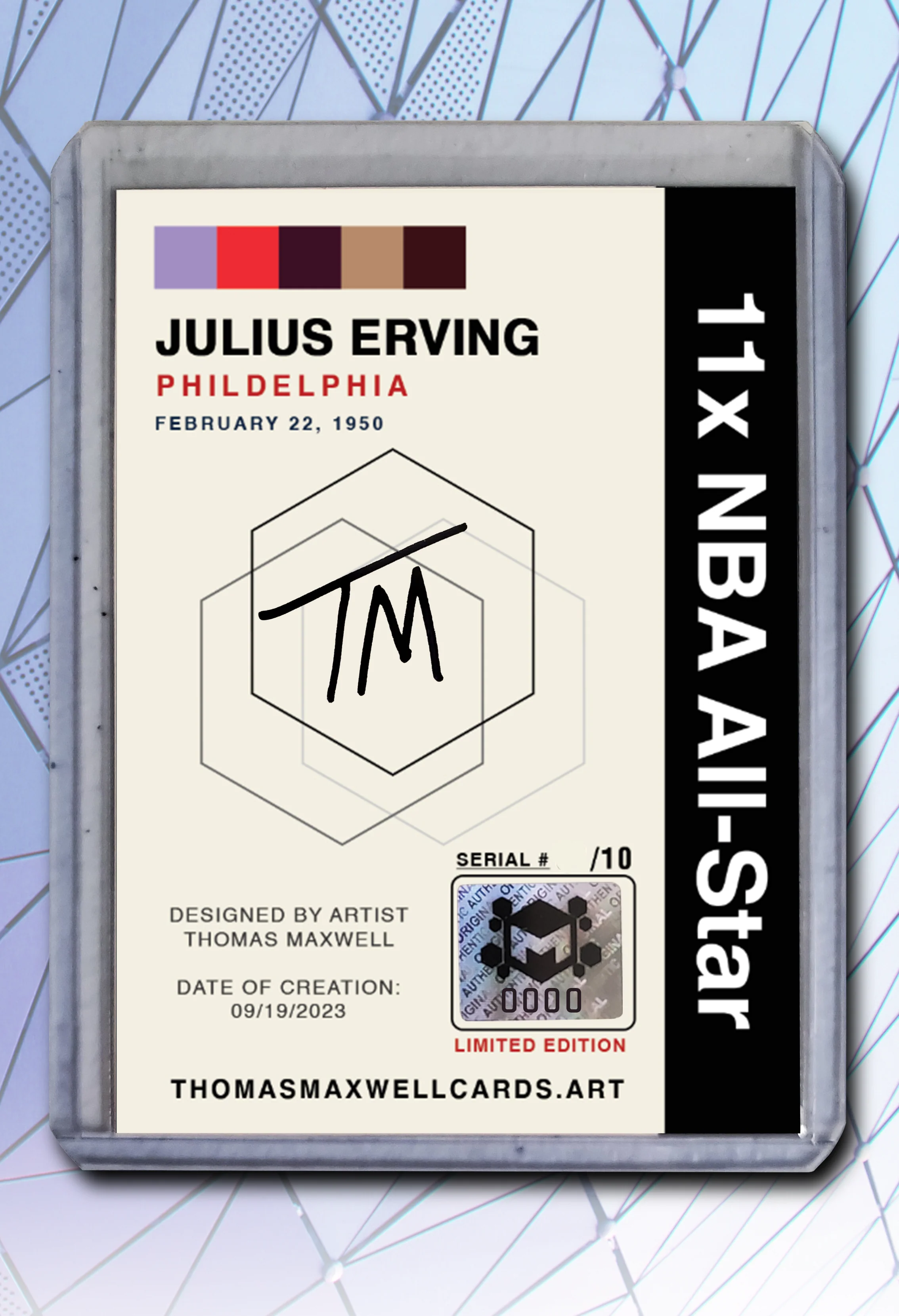Julius Erving Artist Signed Basketball Art Card 1/10