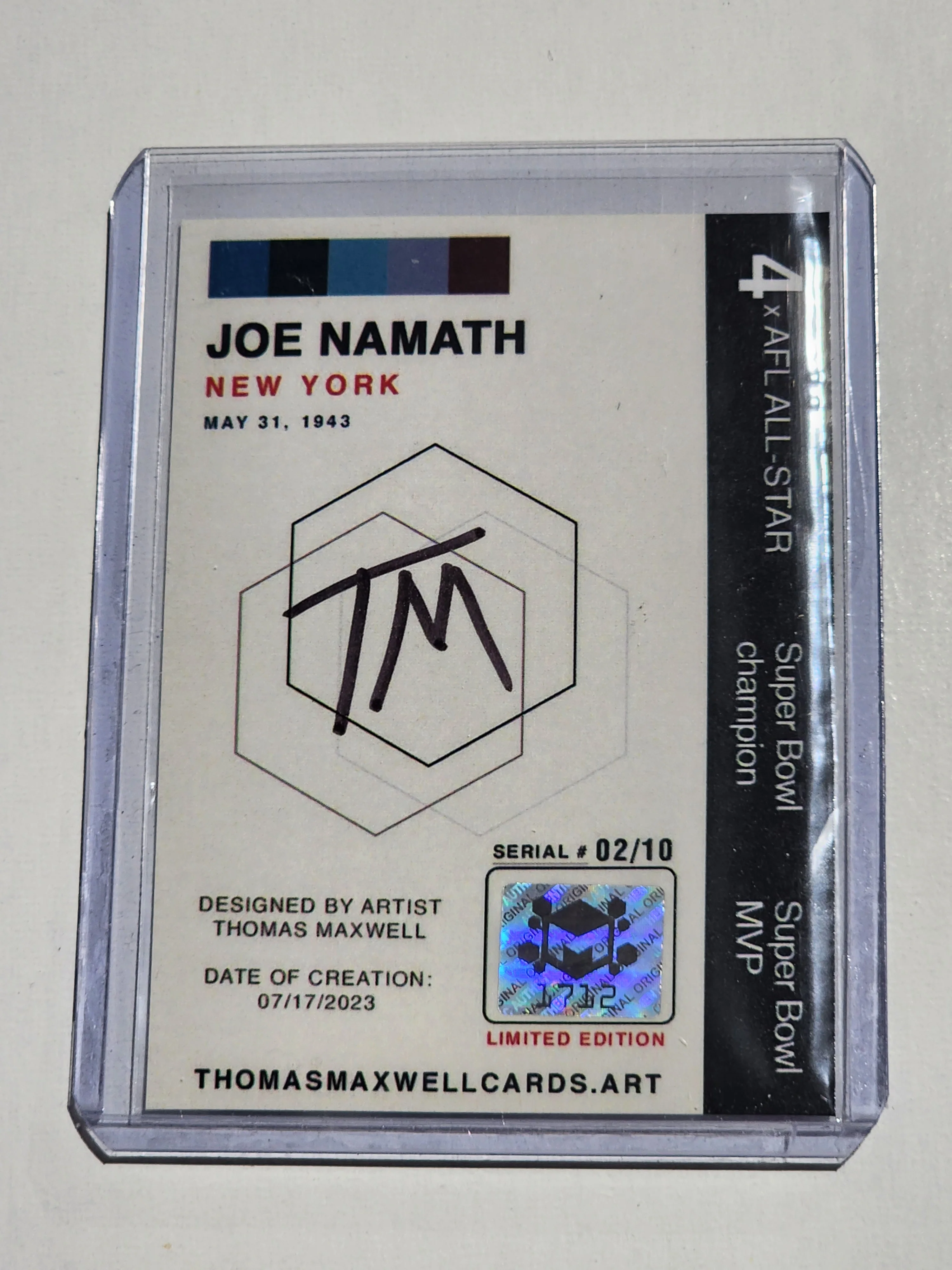 Joe Namath Artist Signed Football Art Card 2/10