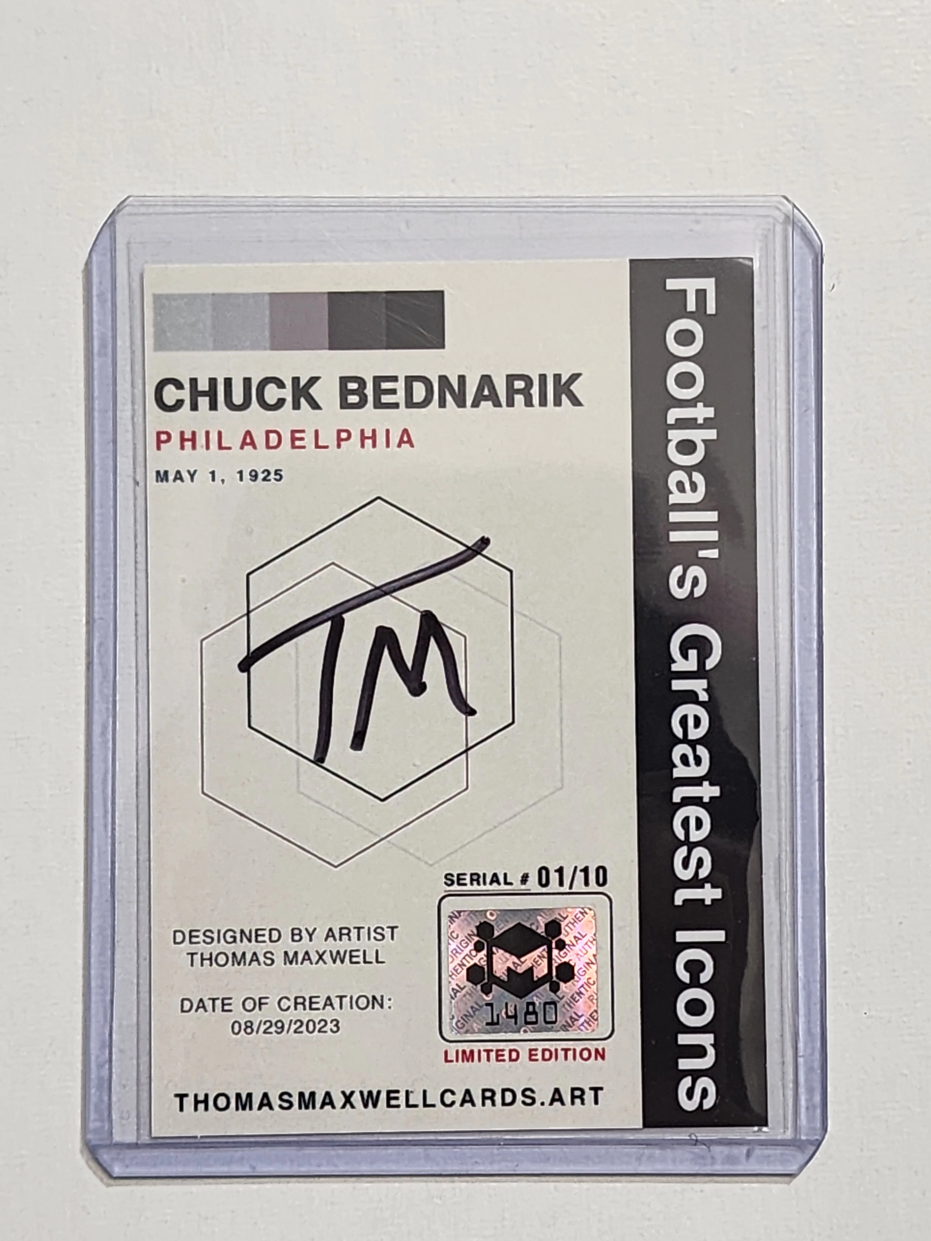 Chuck Bednarik Artist Signed Football Art Card 1/10