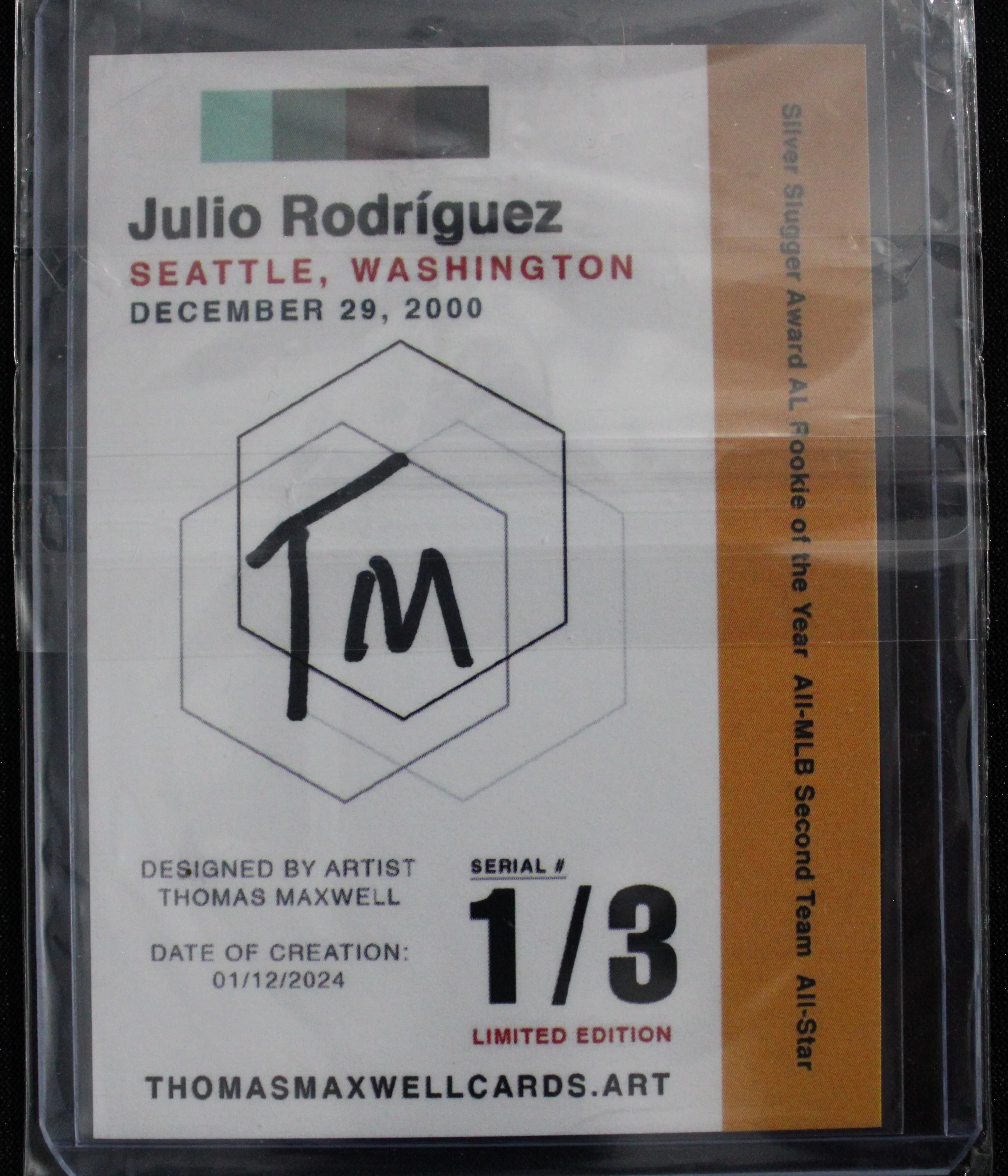 Julio Rodriguez Artist Signed Seattle Mariners Refractor Art Card 1/3