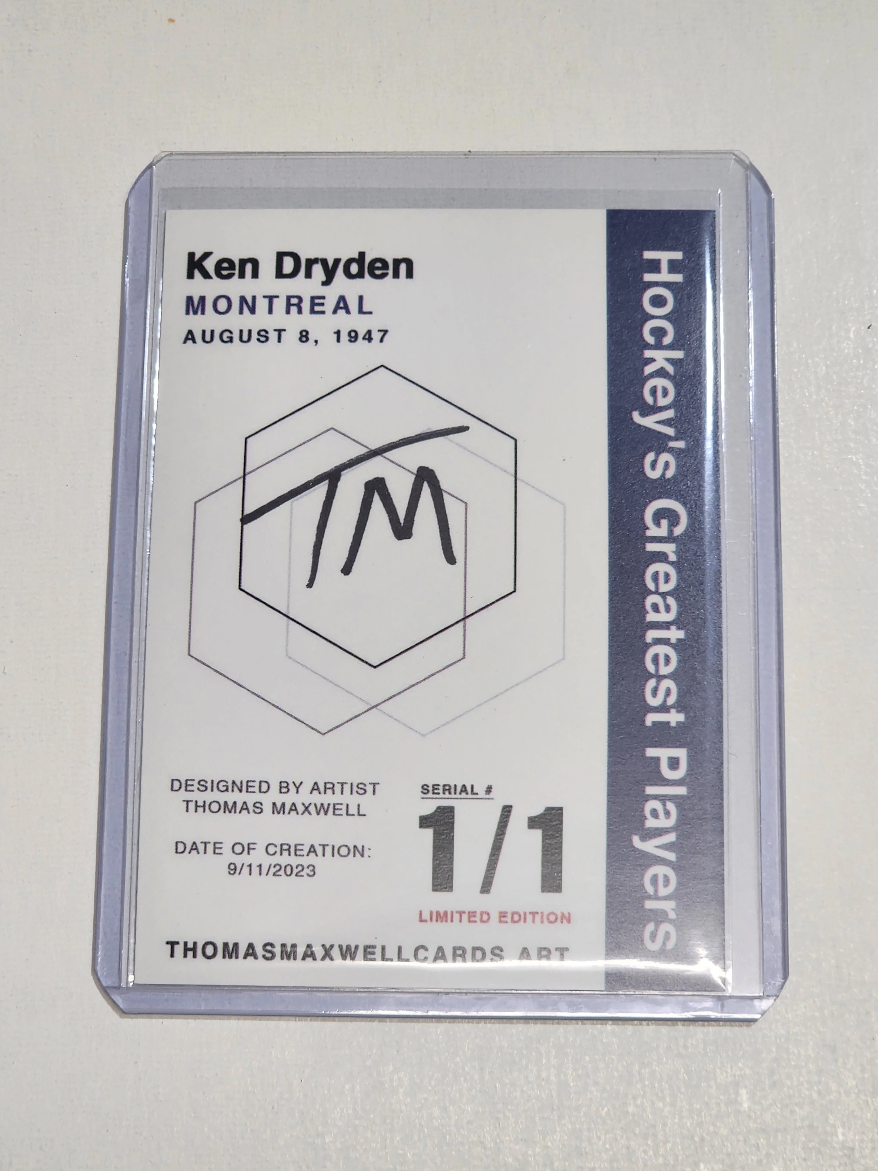 Ken Dryden Artist Signed Montreal Canadiens Refractor Art Card 1/1