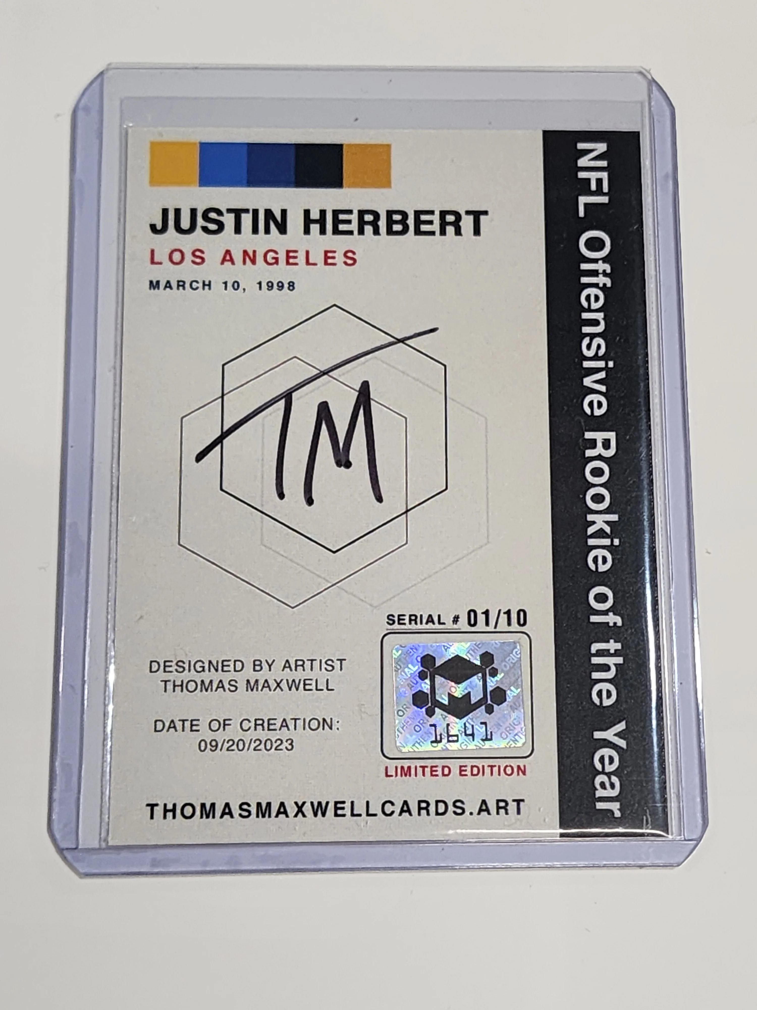 Justin Herbert Artist Signed Football Art Card 1/10