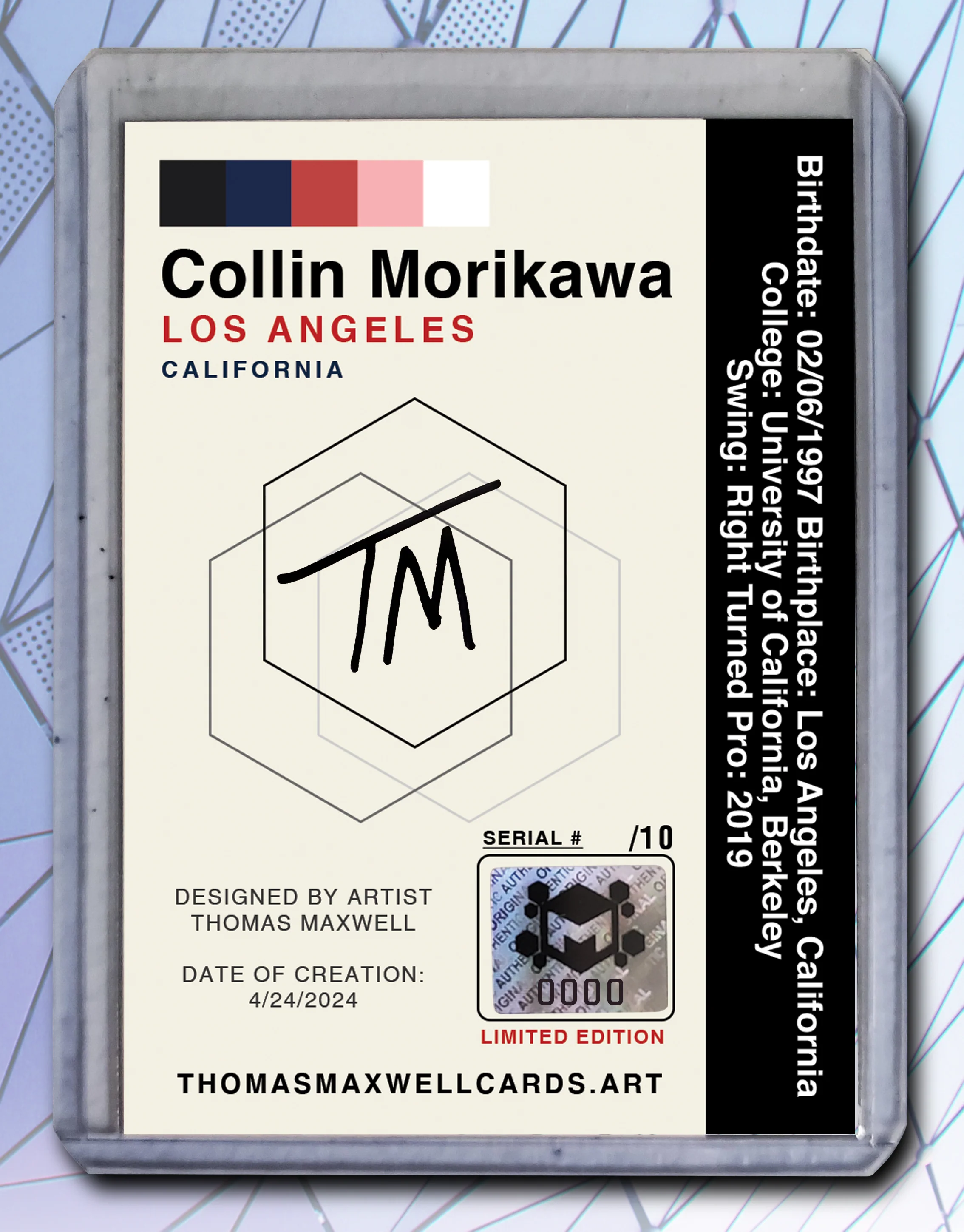 Collin Morikawa Artist Signed Golf Art Card 1/10