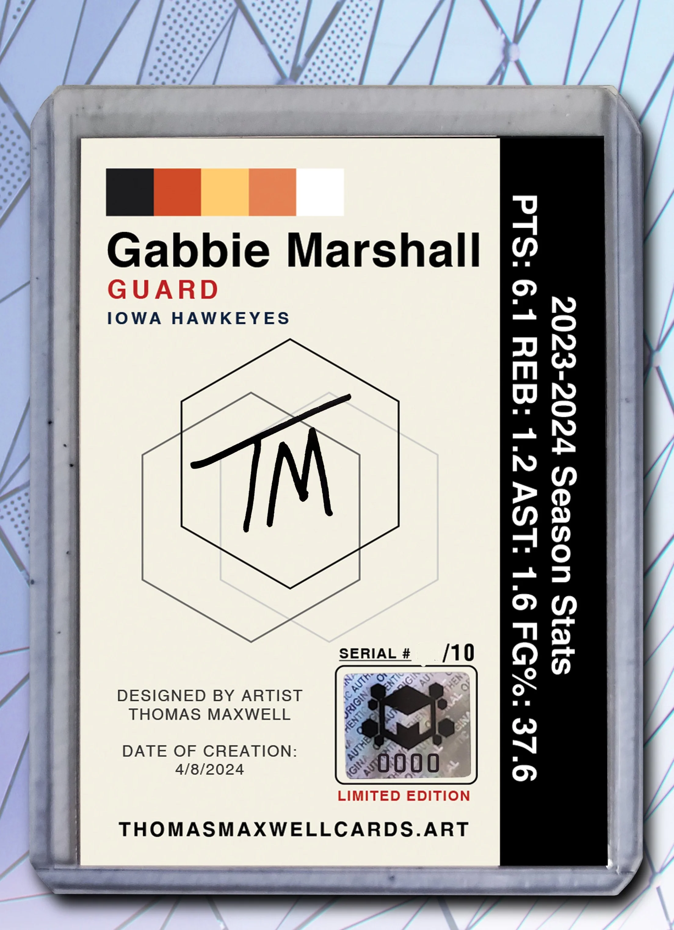 Gabbie Marshall Artist Signed Basketball Art Card 4/10