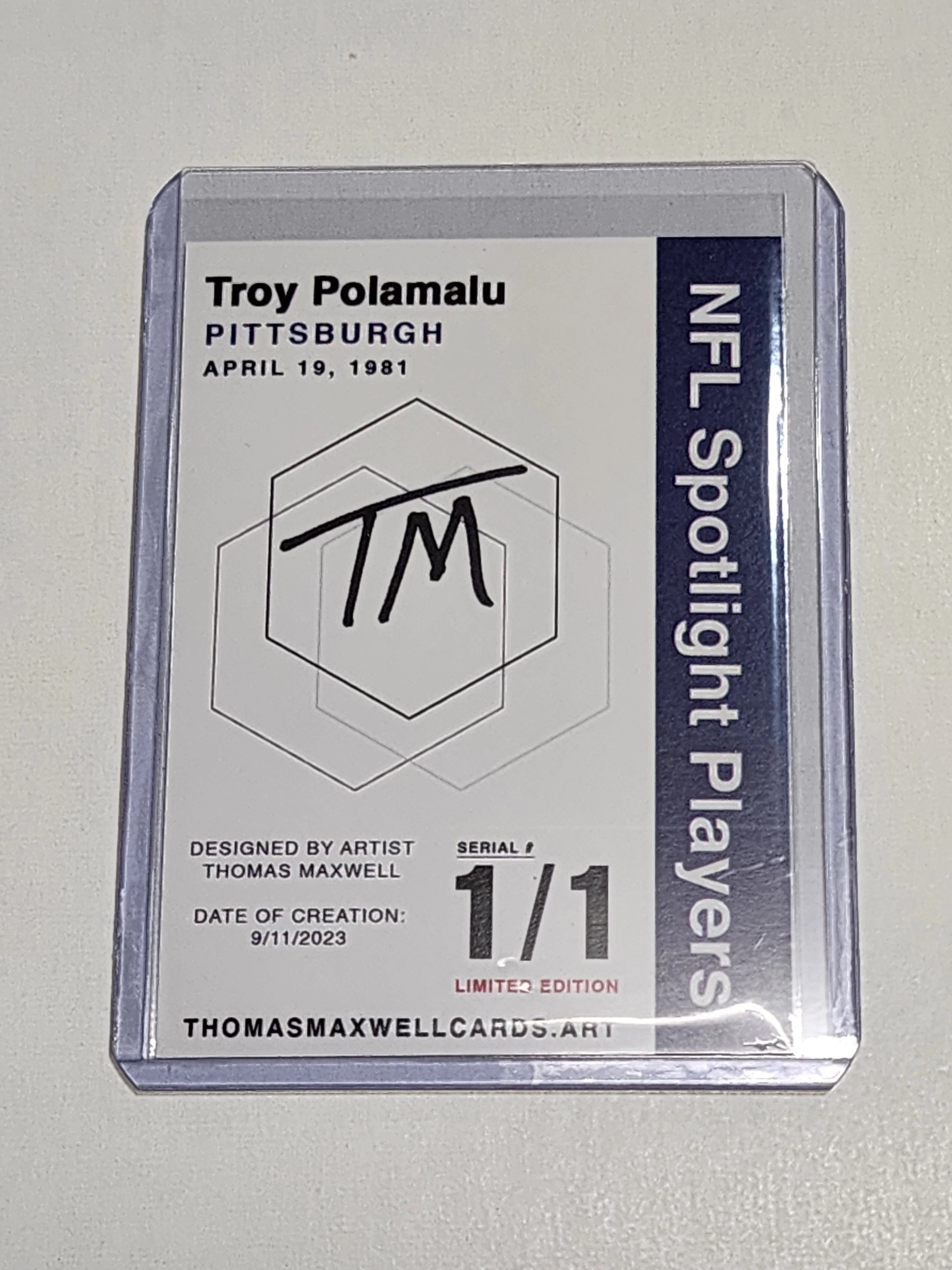 Troy Polamalu Artist Signed Pittsburgh Steelers Refractor Art Card 1/1
