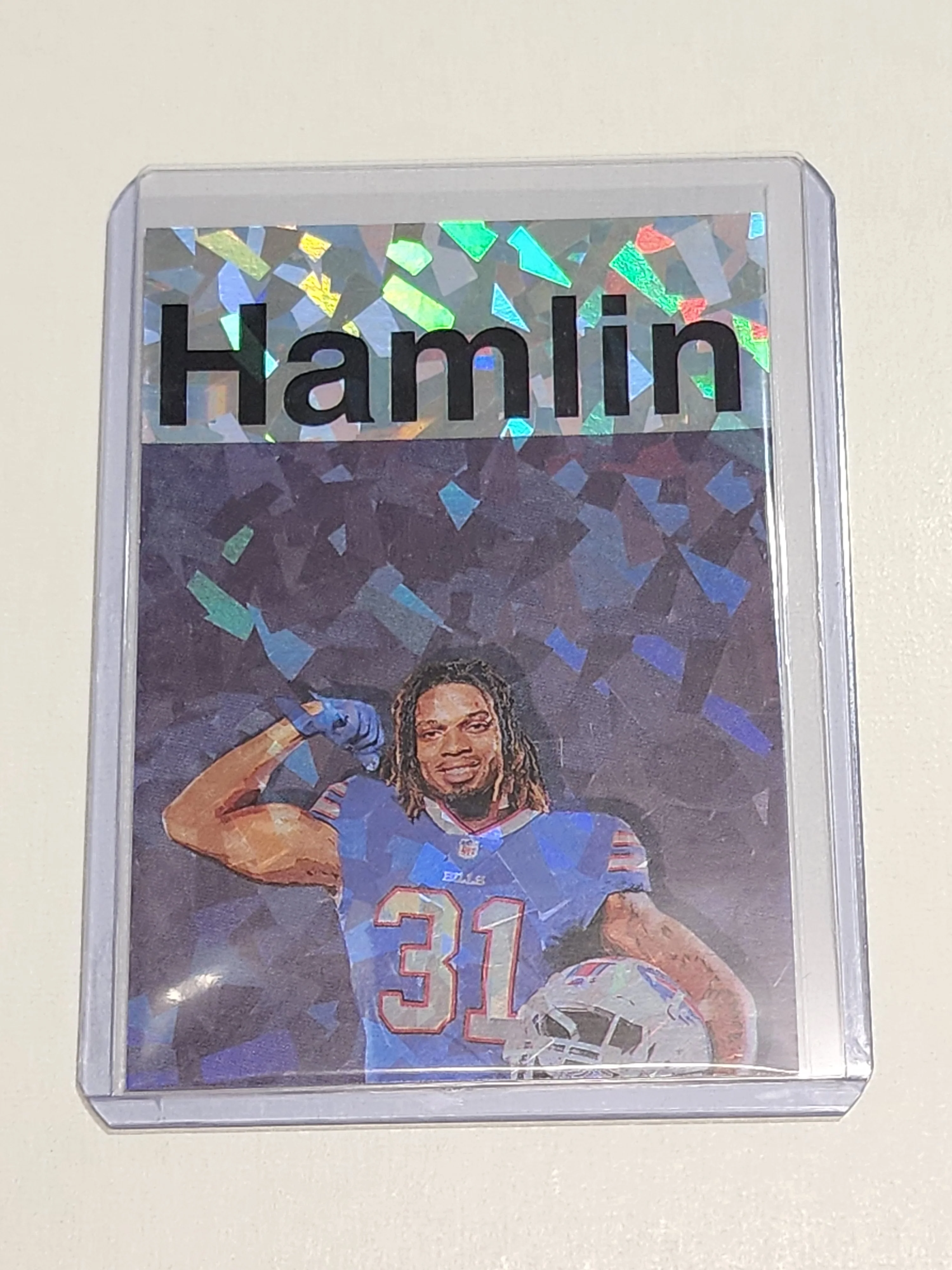 Damar Hamlin Artist Signed Buffalo Bills Refractor Art Card 1/1