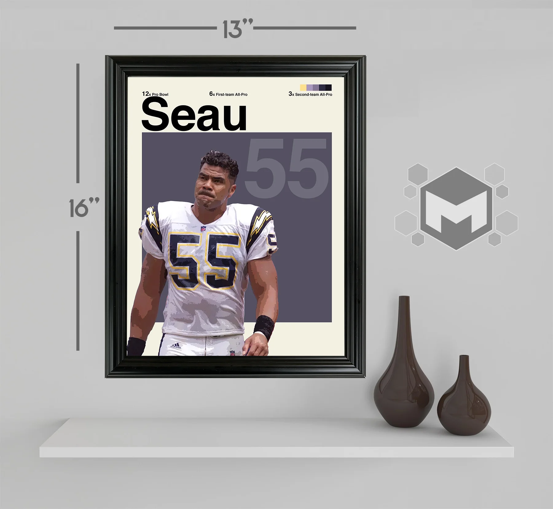 Junior Seau Framed Sports Art Photo by Thomas Maxwell