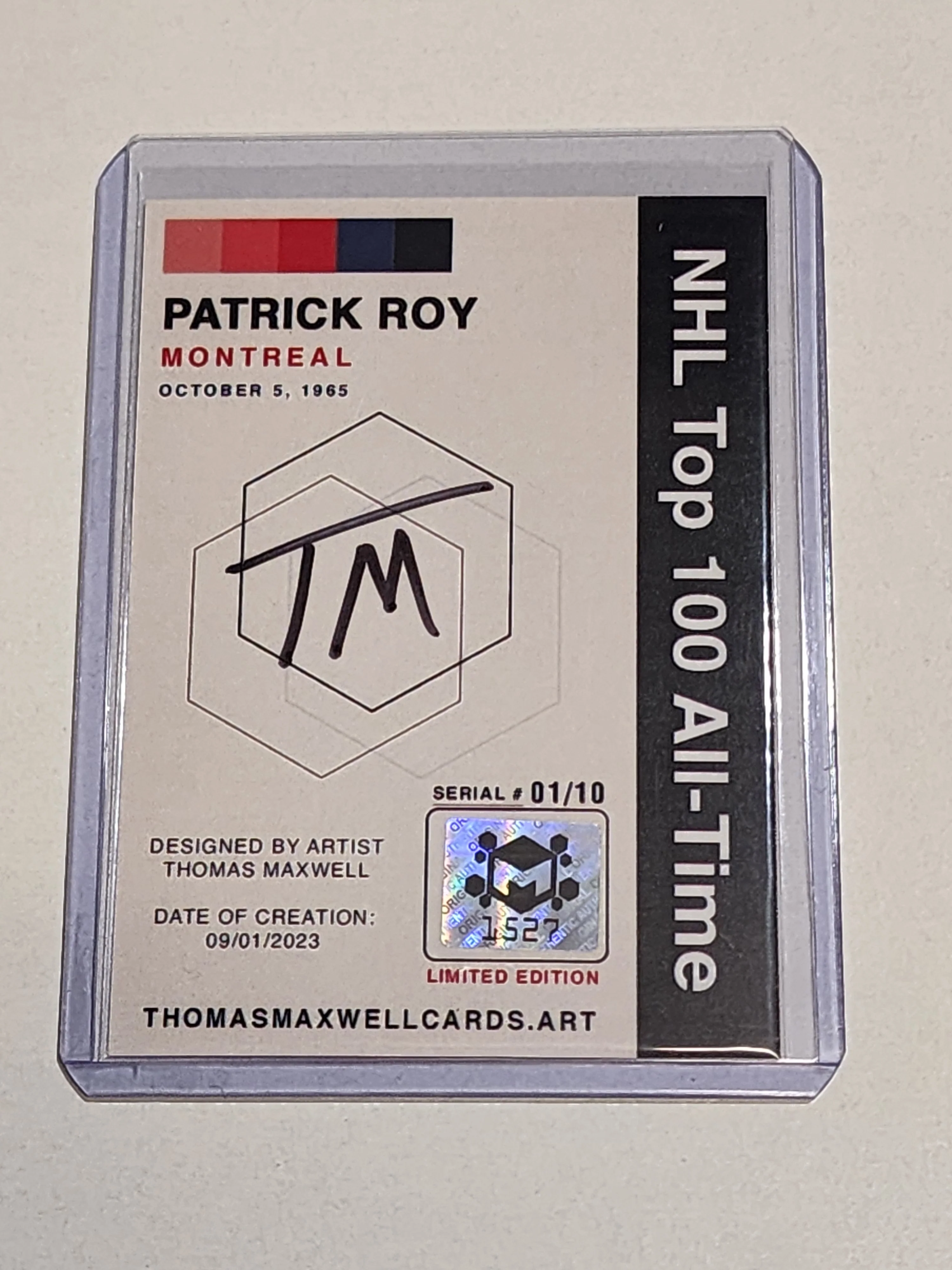 Patrick Roy Artist Signed Hockey Art Card 1/10