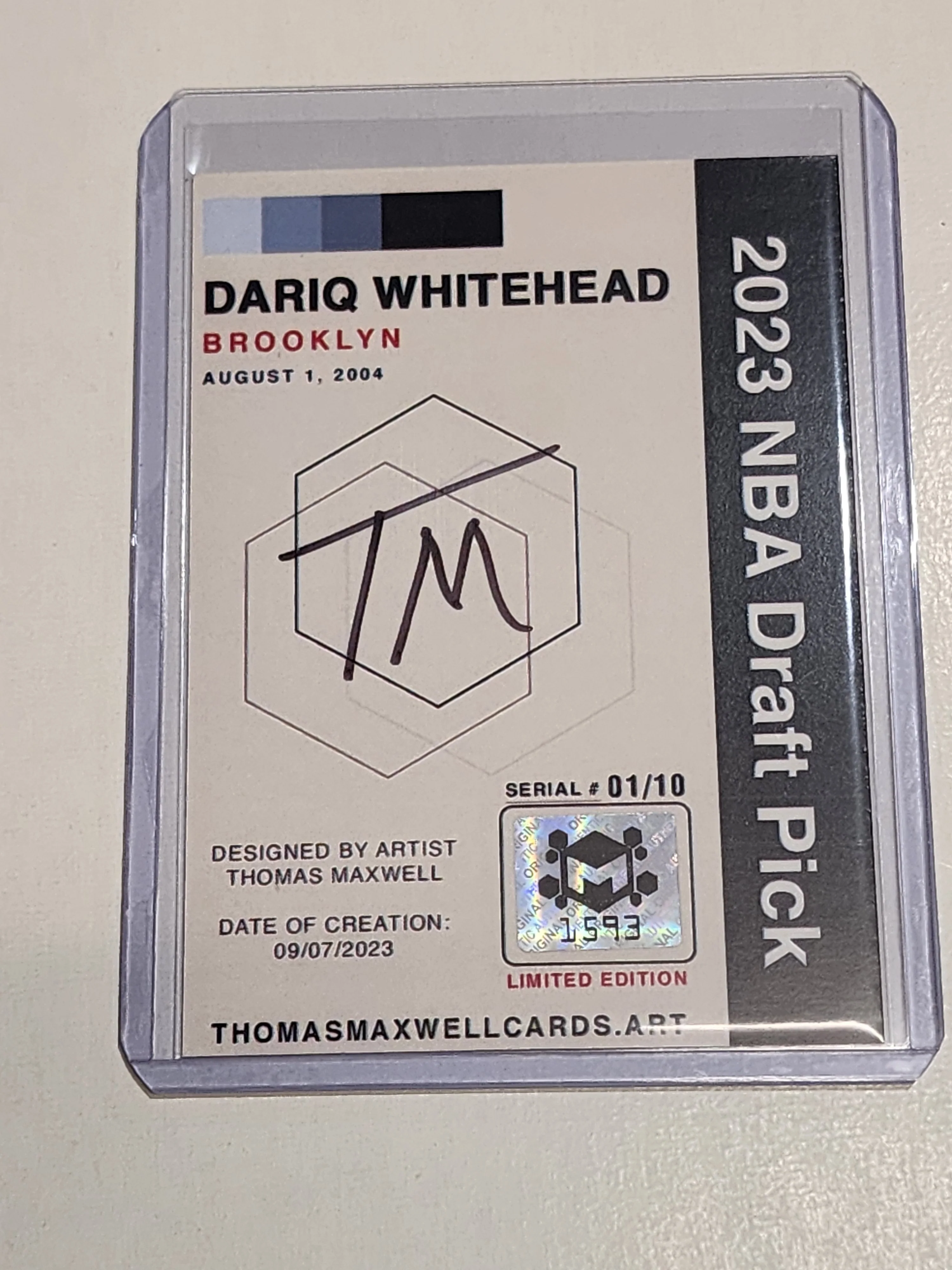 Dariq Whitehead Artist Signed Basketball Art Card 1/10