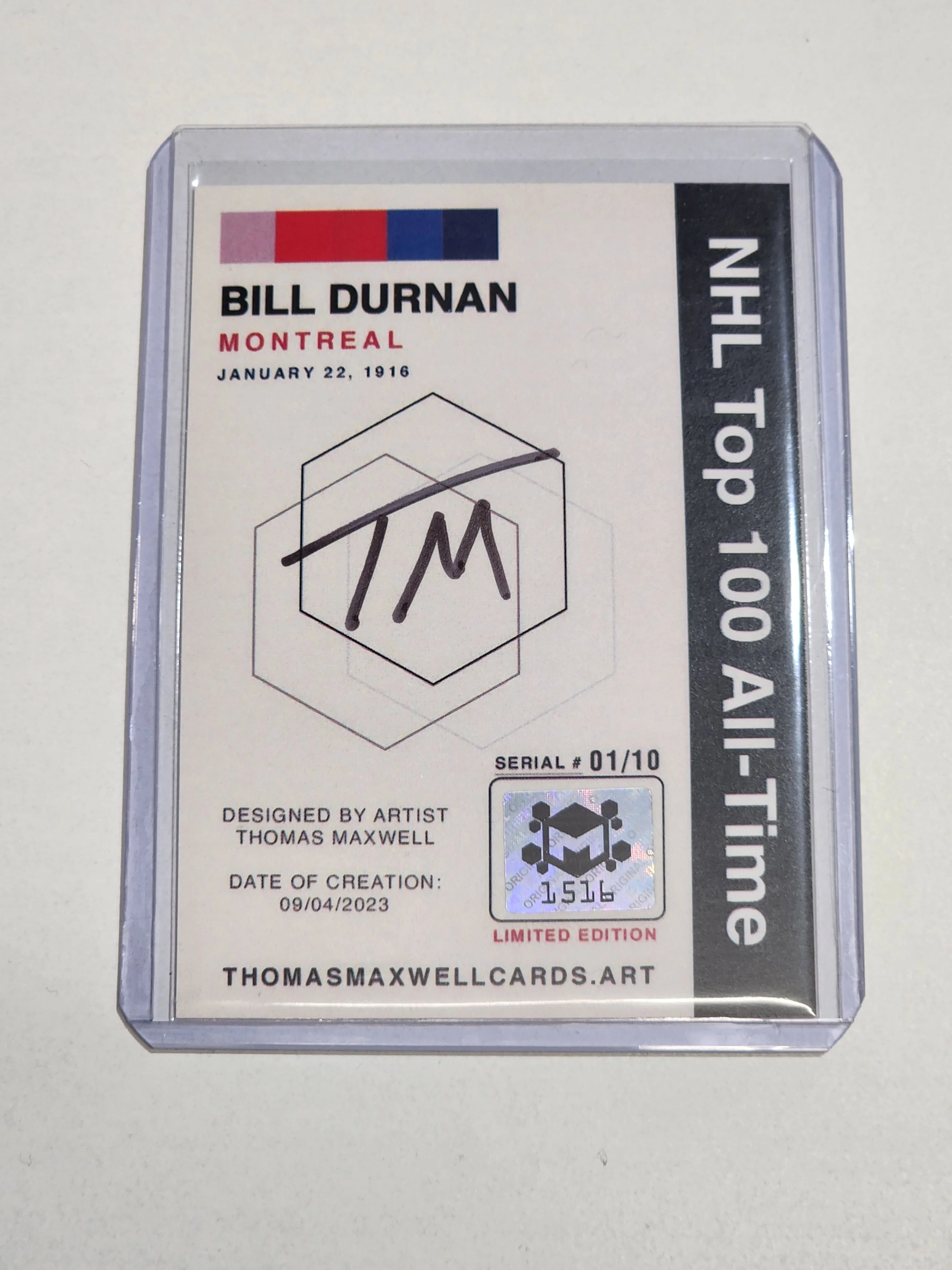 Bill Durnan Artist Signed Hockey Art Card 1/10