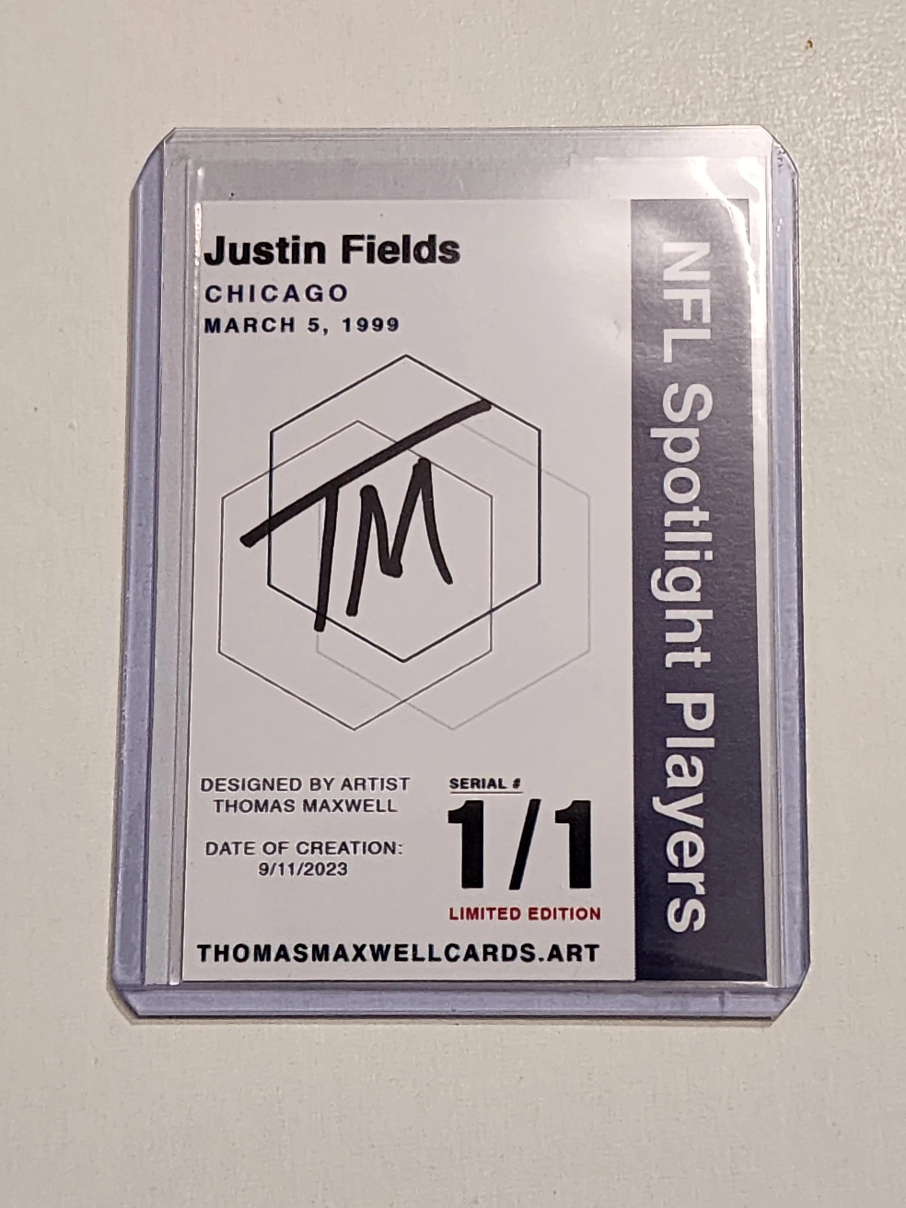 Justin Fields Artist Signed Chicago Bears Refractor Art Card 1/1