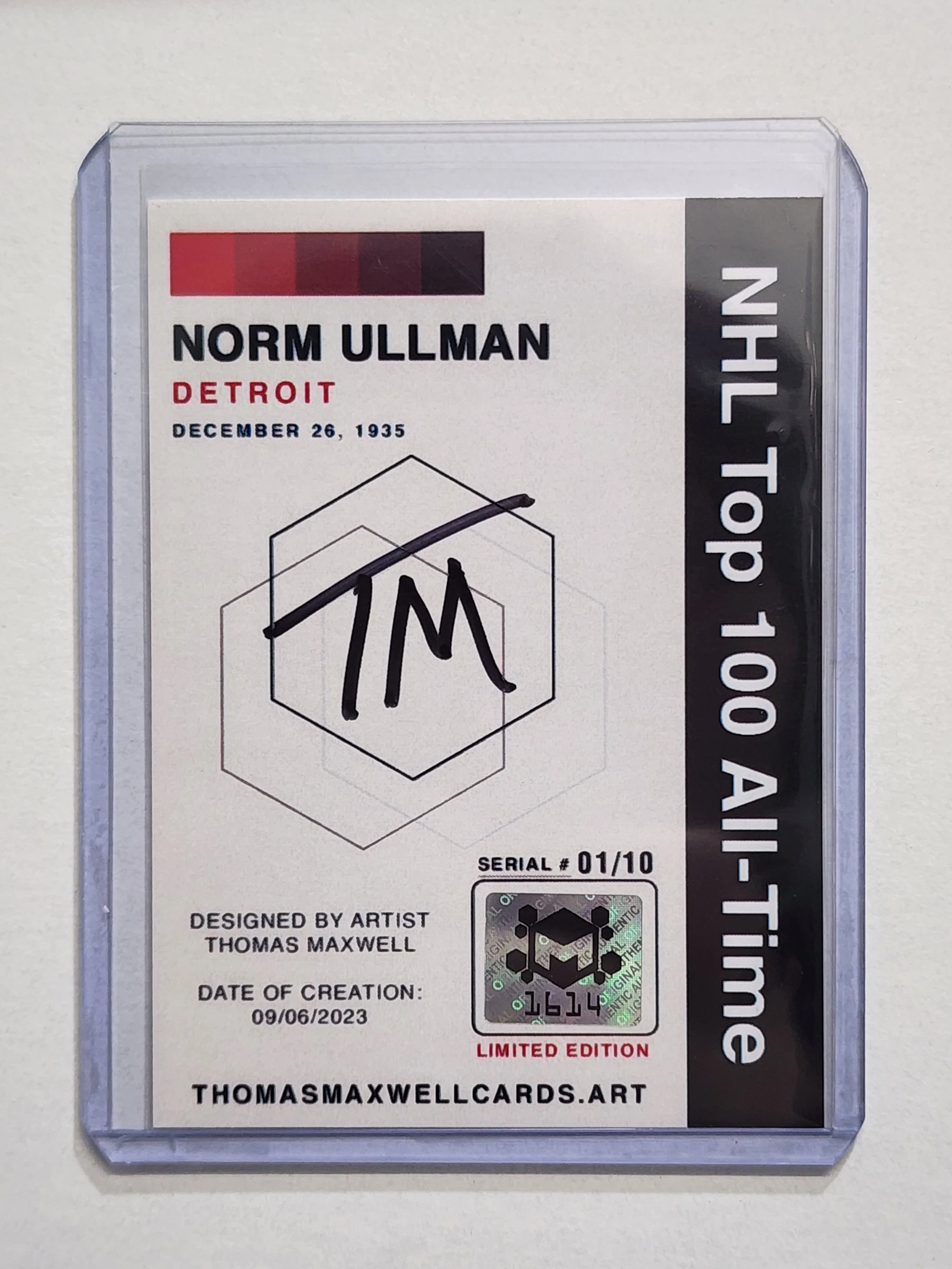 Norm Ullman Artist Signed Hockey Art Card 1/10