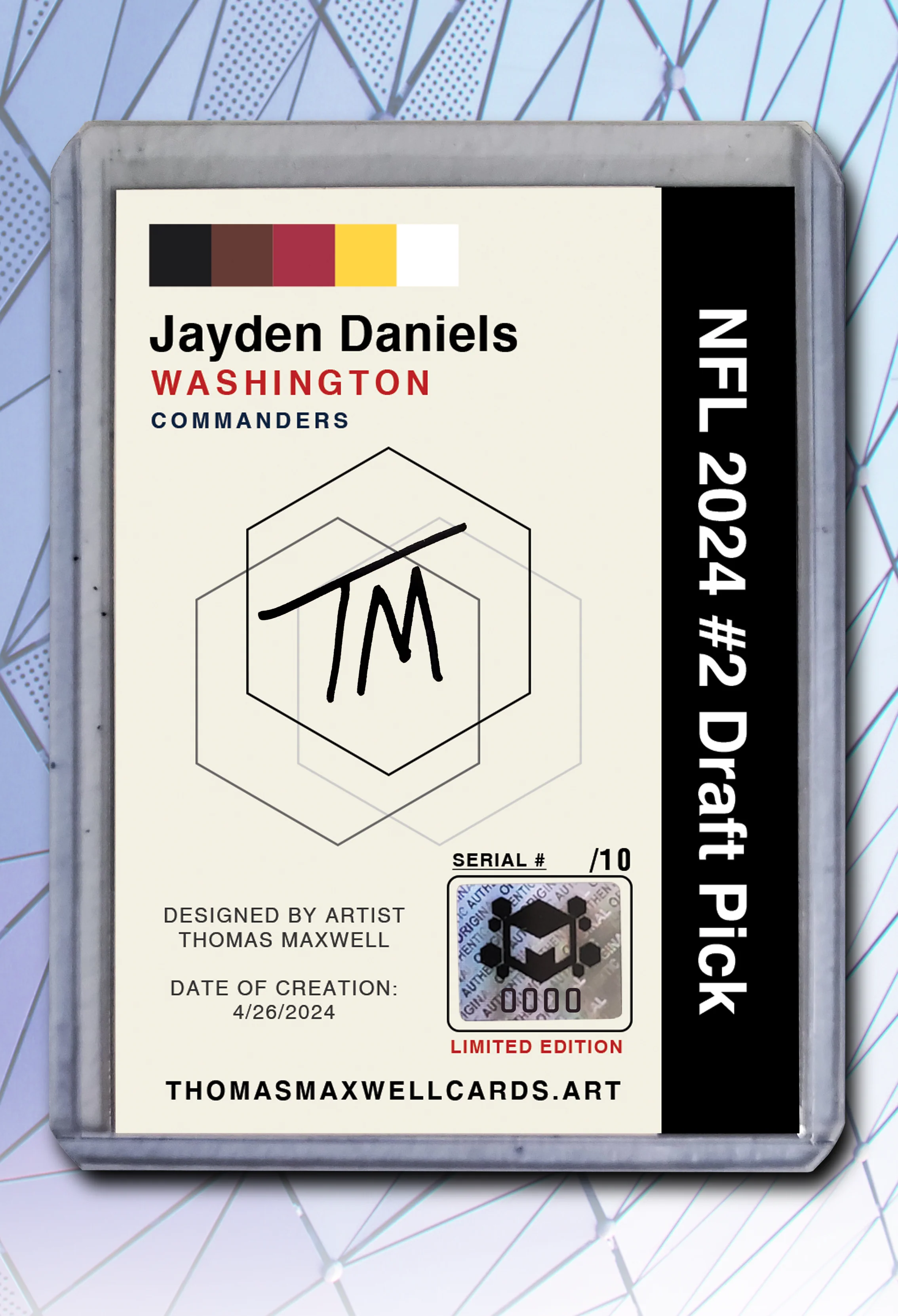 Jayden Daniels Artist Signed Football Art Card 1/10