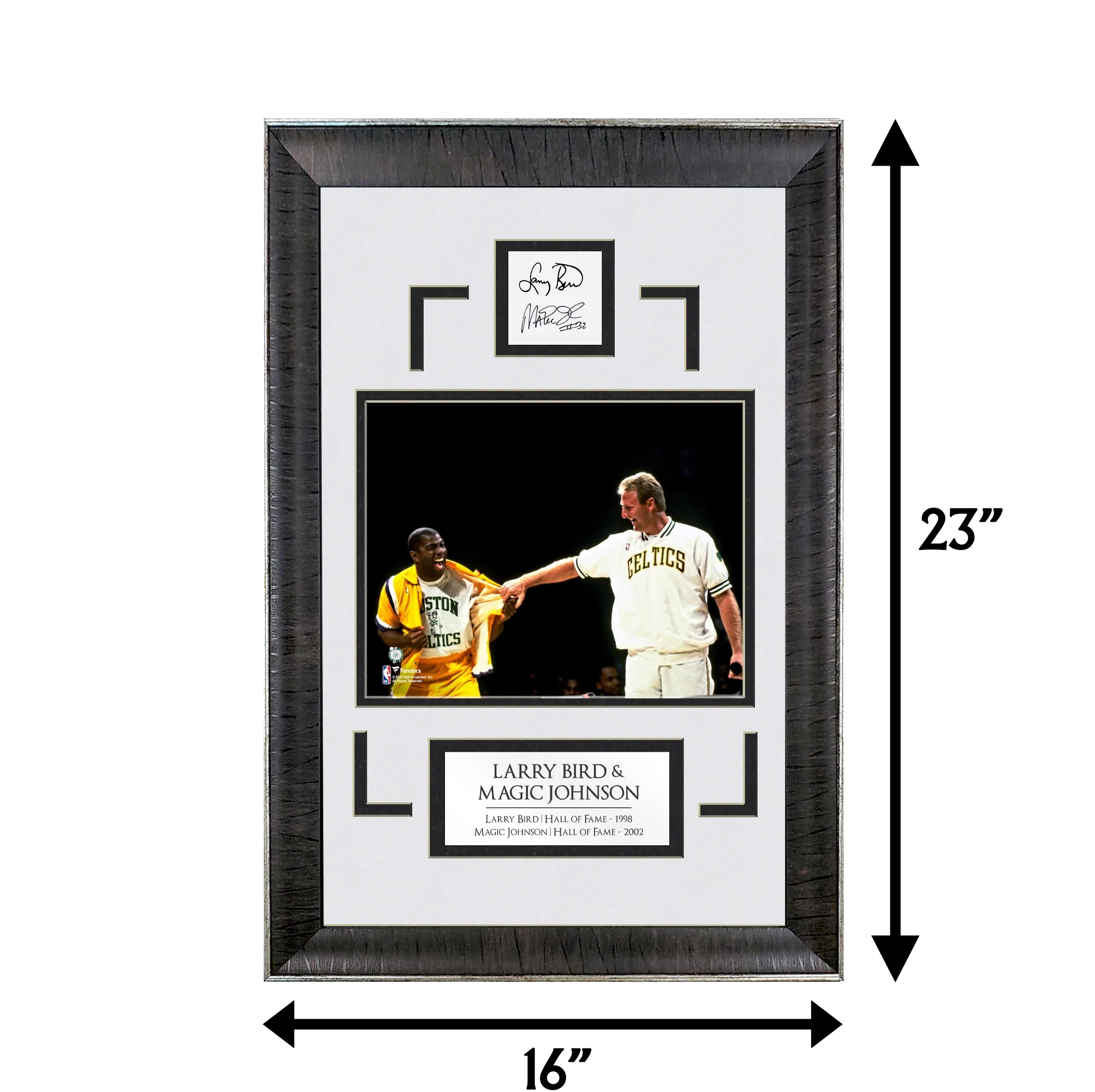Larry Bird with Magic Johnson - Rivalry Surprise - Spotlight Collection | 16 x 23 - Framed Basketball Photo