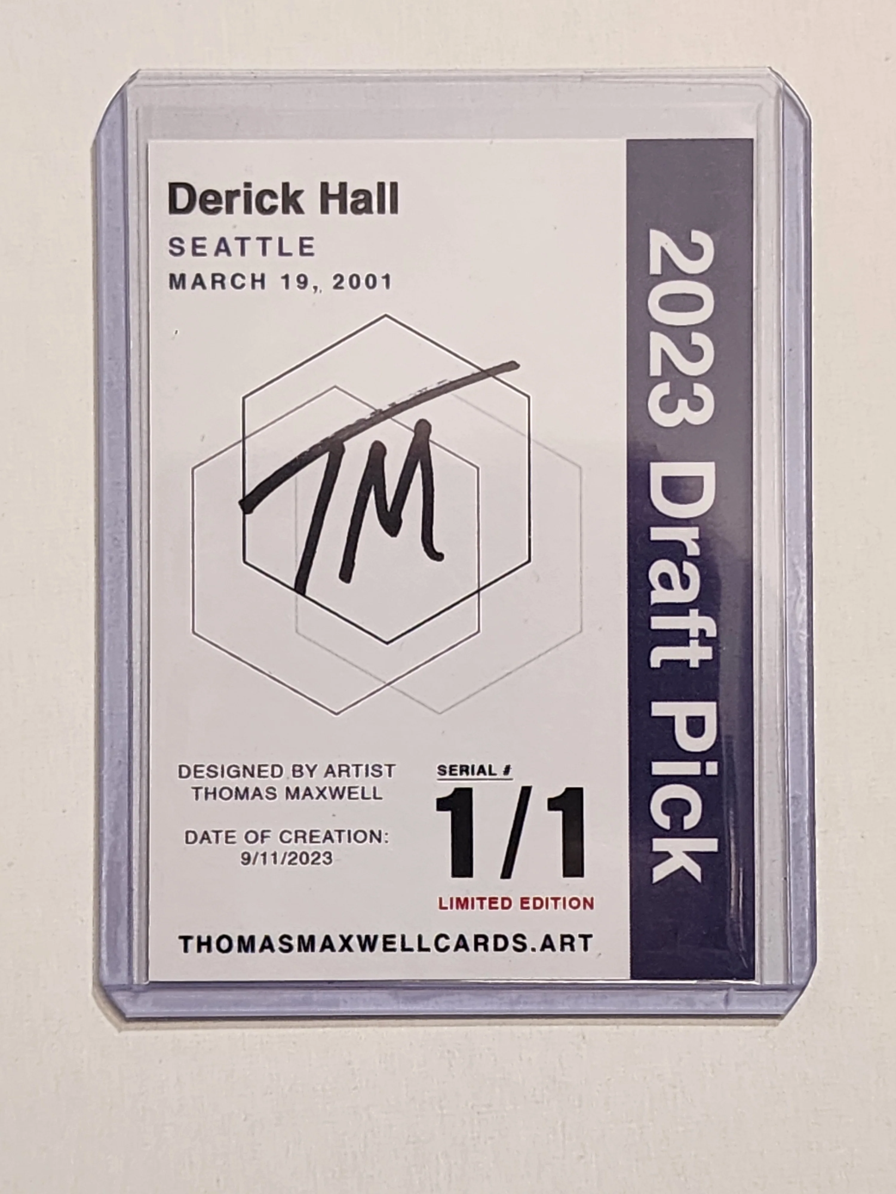 Derick Hall Artist Signed Seattle Seahawks Refractor Art Card 1/1