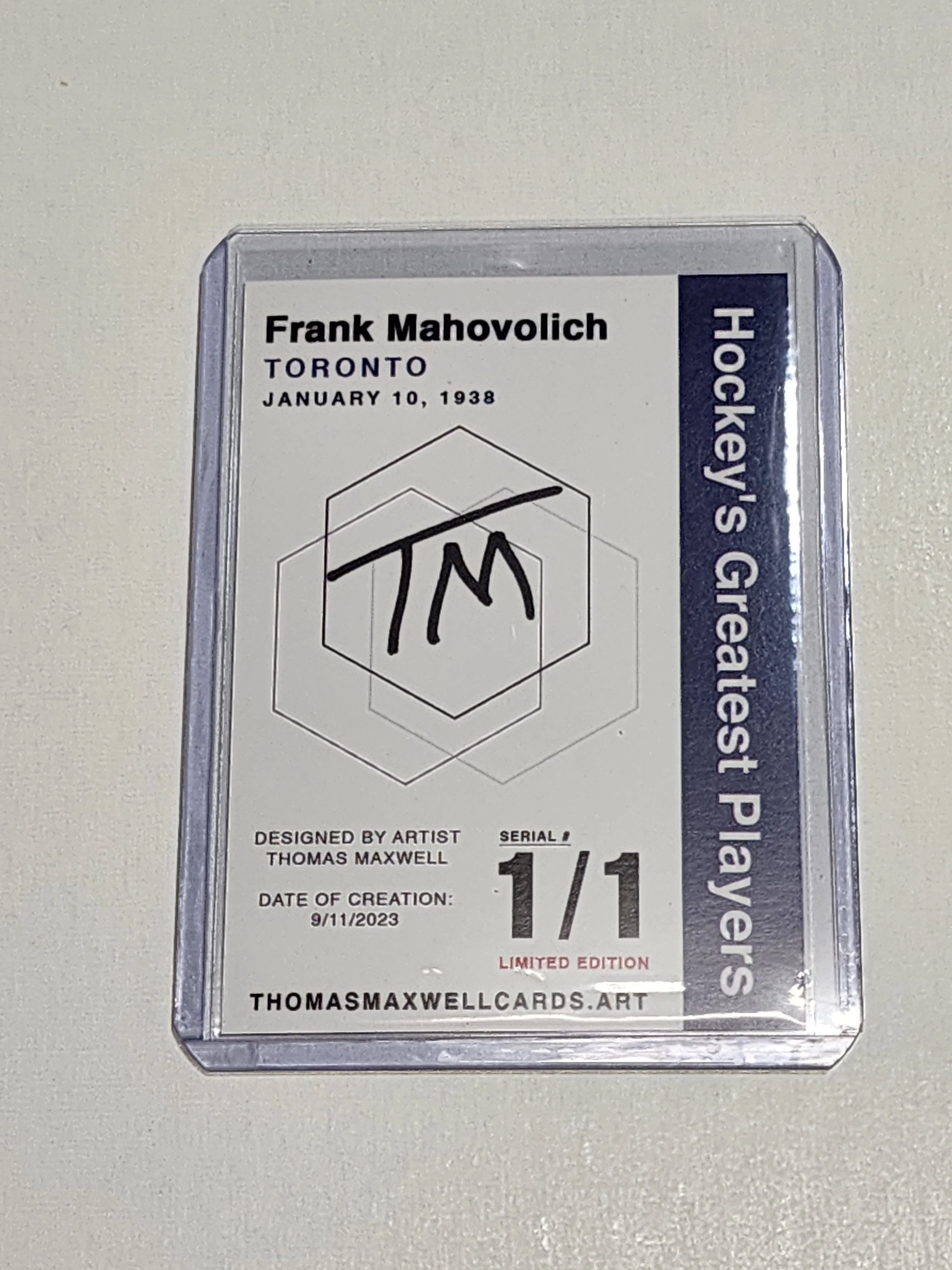 Frank Mahovolich Artist Signed Toronto Maple Leafs Refractor Art Card 1/1