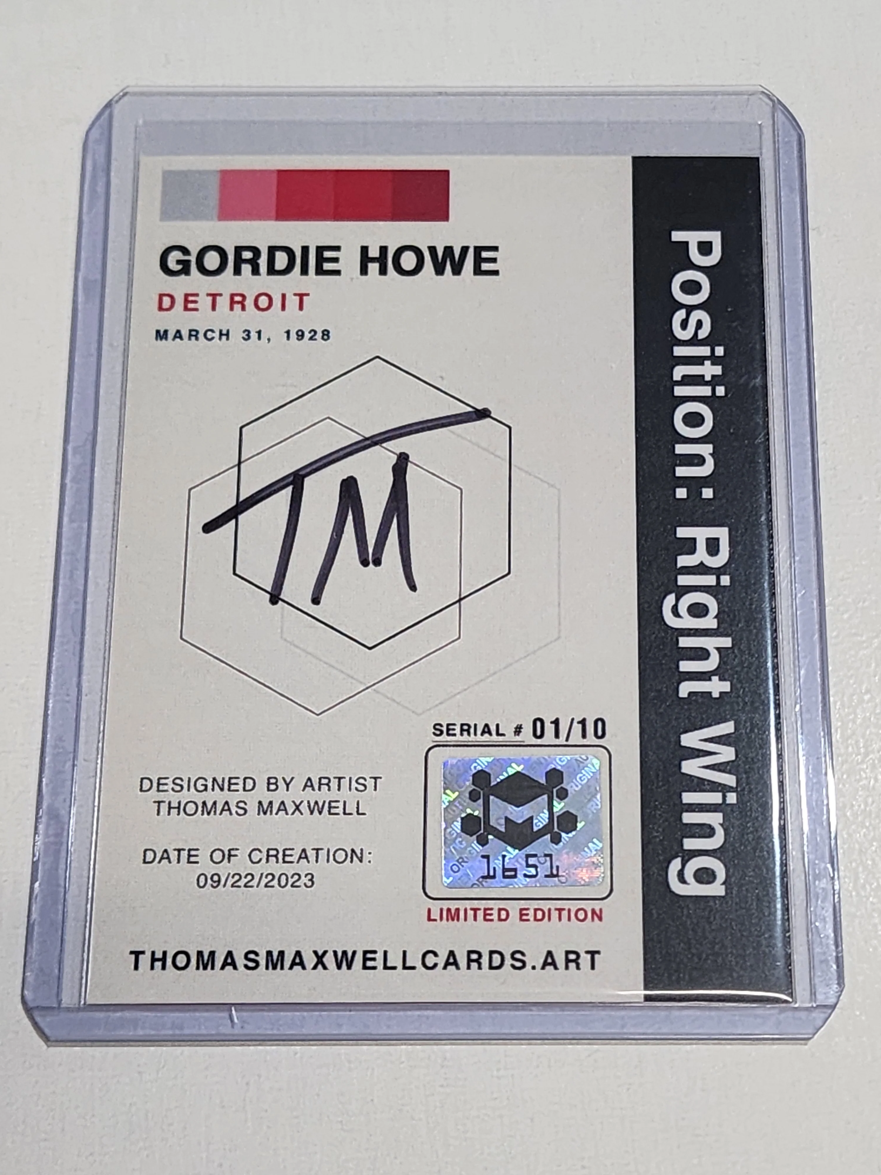 Gordie Howe Artist Signed Hockey Art Card 1/10