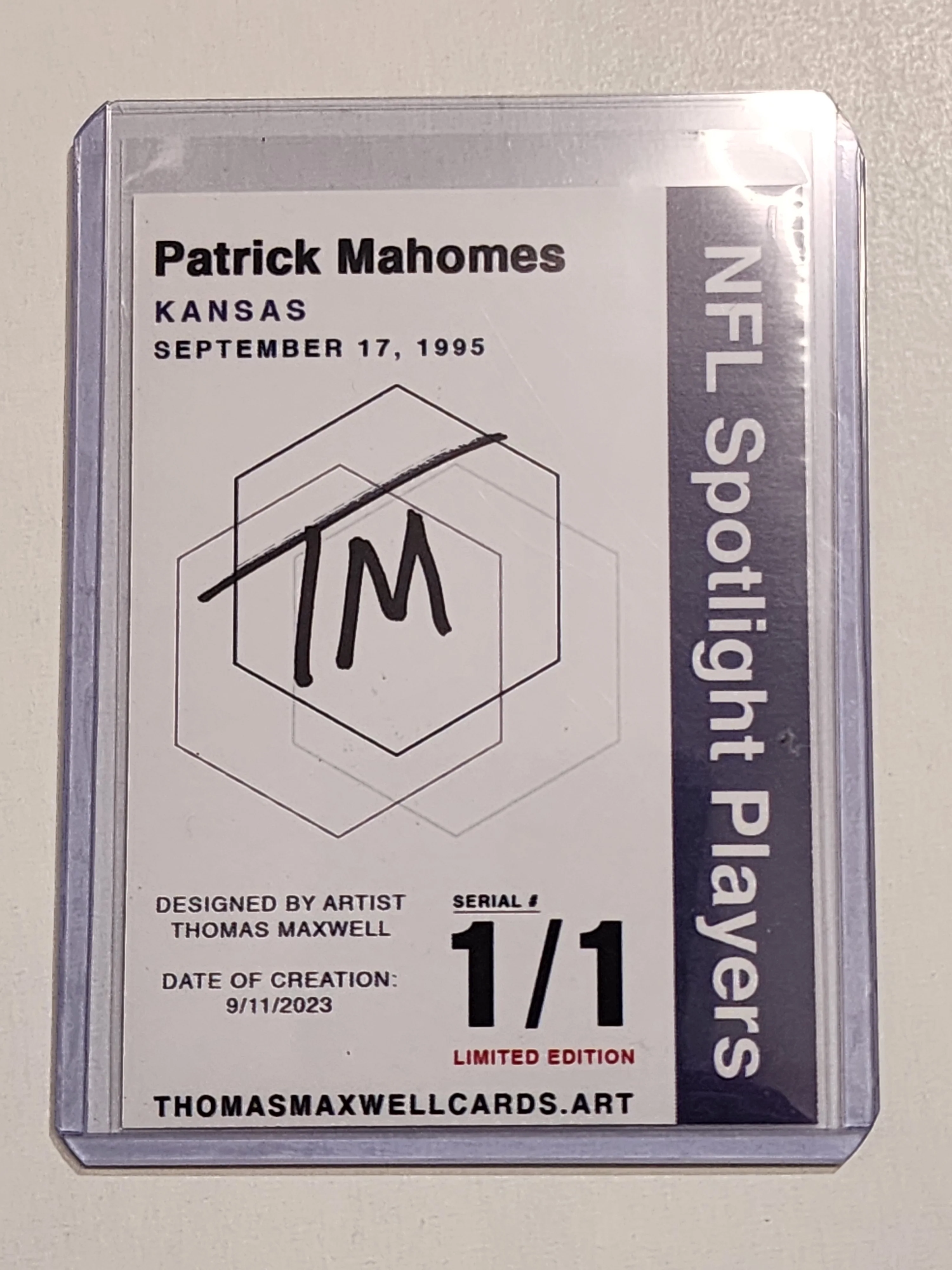 Patrick Mahomes Artist Signed Kansas City Chiefs Refractor Art Card 1/1