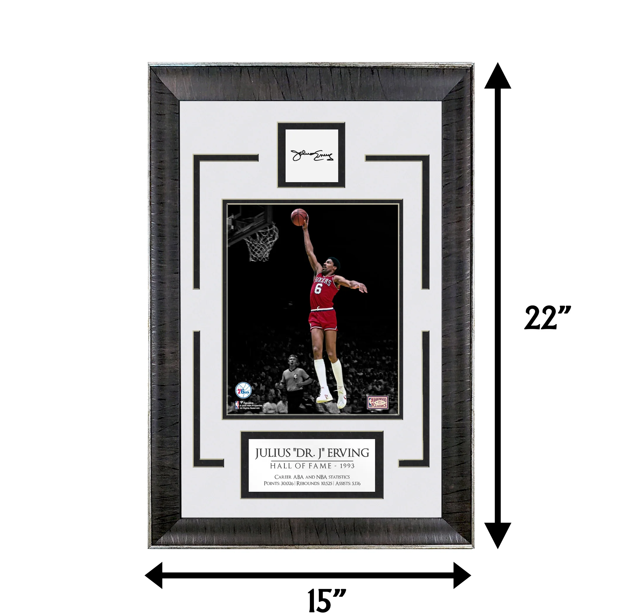 Julius Erving - Dr. J - Hall of Fame - Spotlight Collection | 16 x 23 - Framed Basketball Photo