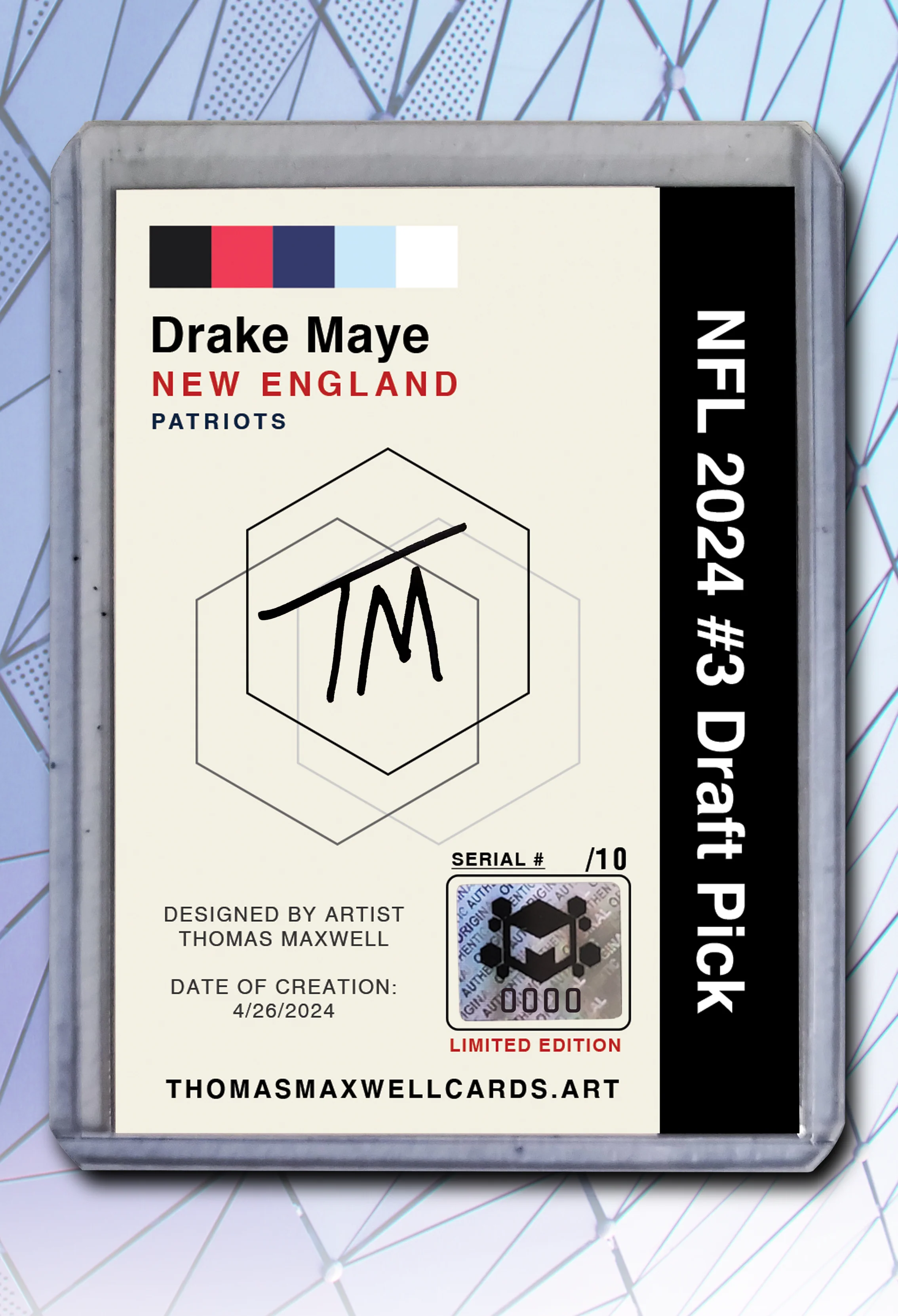 Drake Maye Artist Signed Football Art Card 1/10