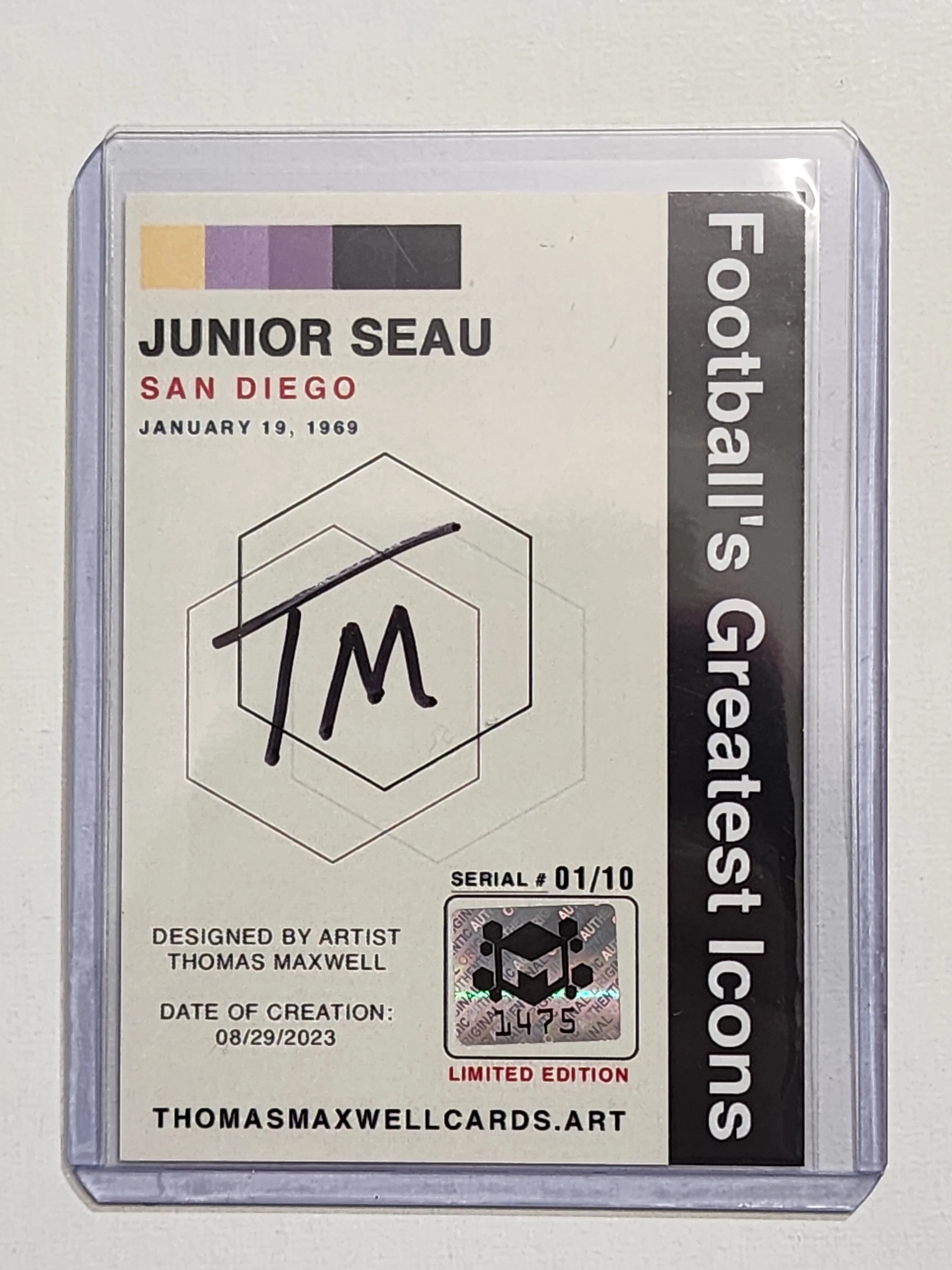 Junior Seau Artist Signed Football Art Card 1/10