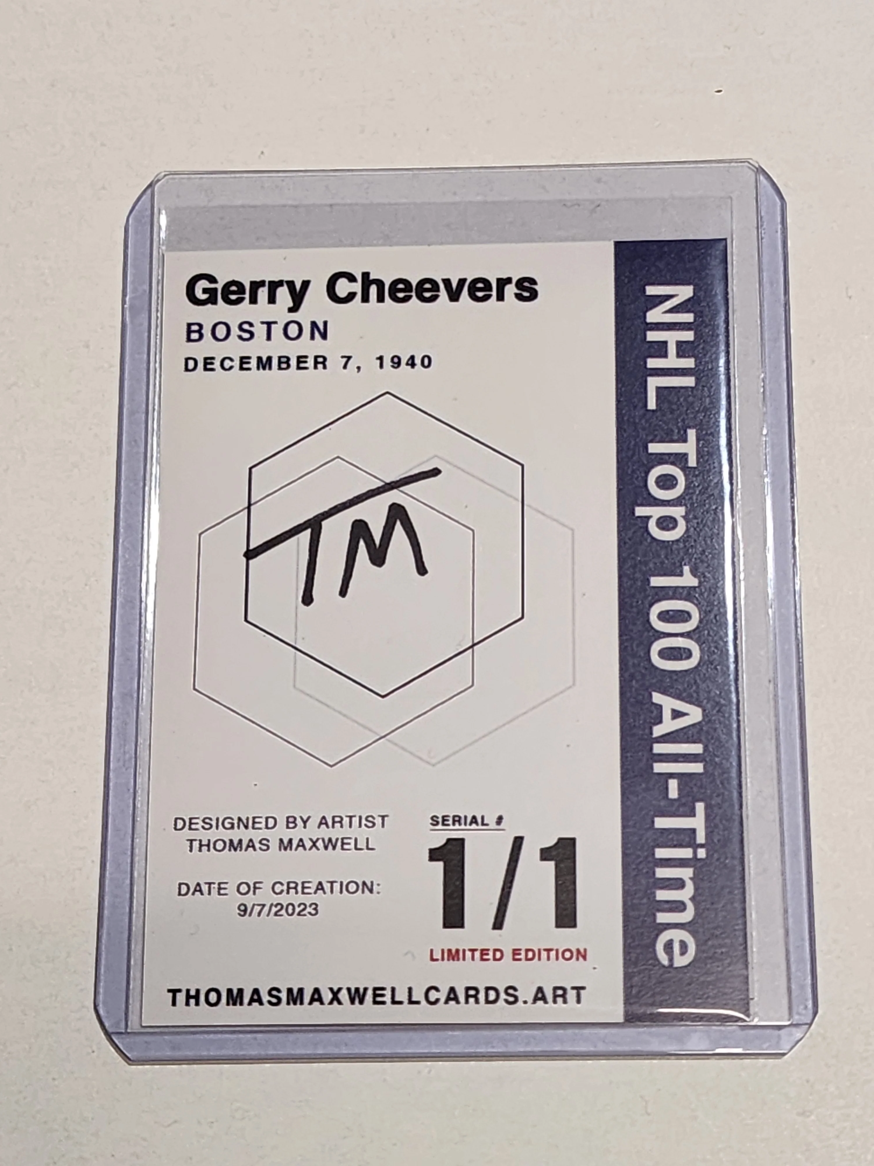 Gerry Cheevers Artist Signed Boston Bruins Refractor Art Card 1/1