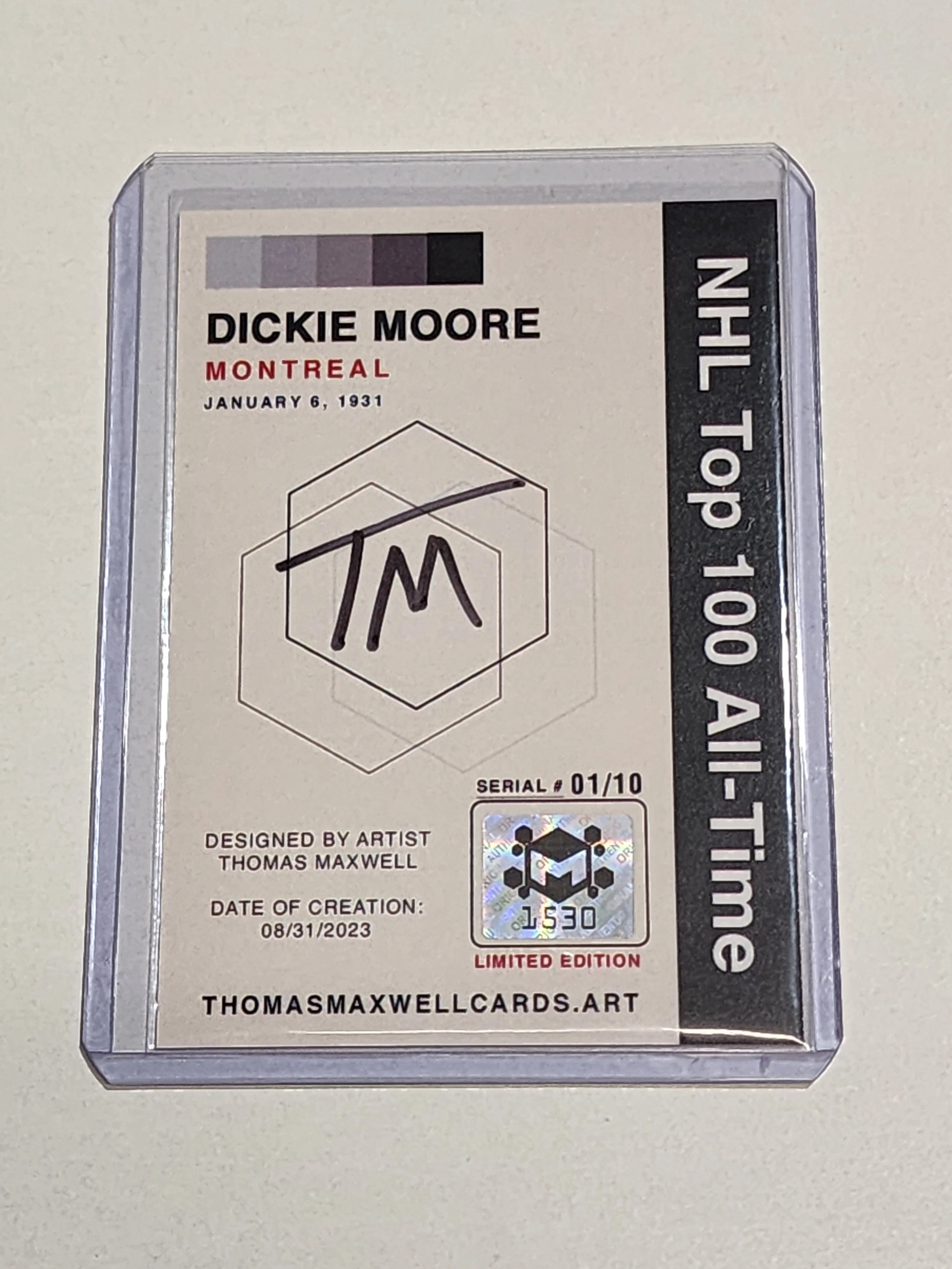Dickie Moore Artist Signed Hockey Art Card 1/10
