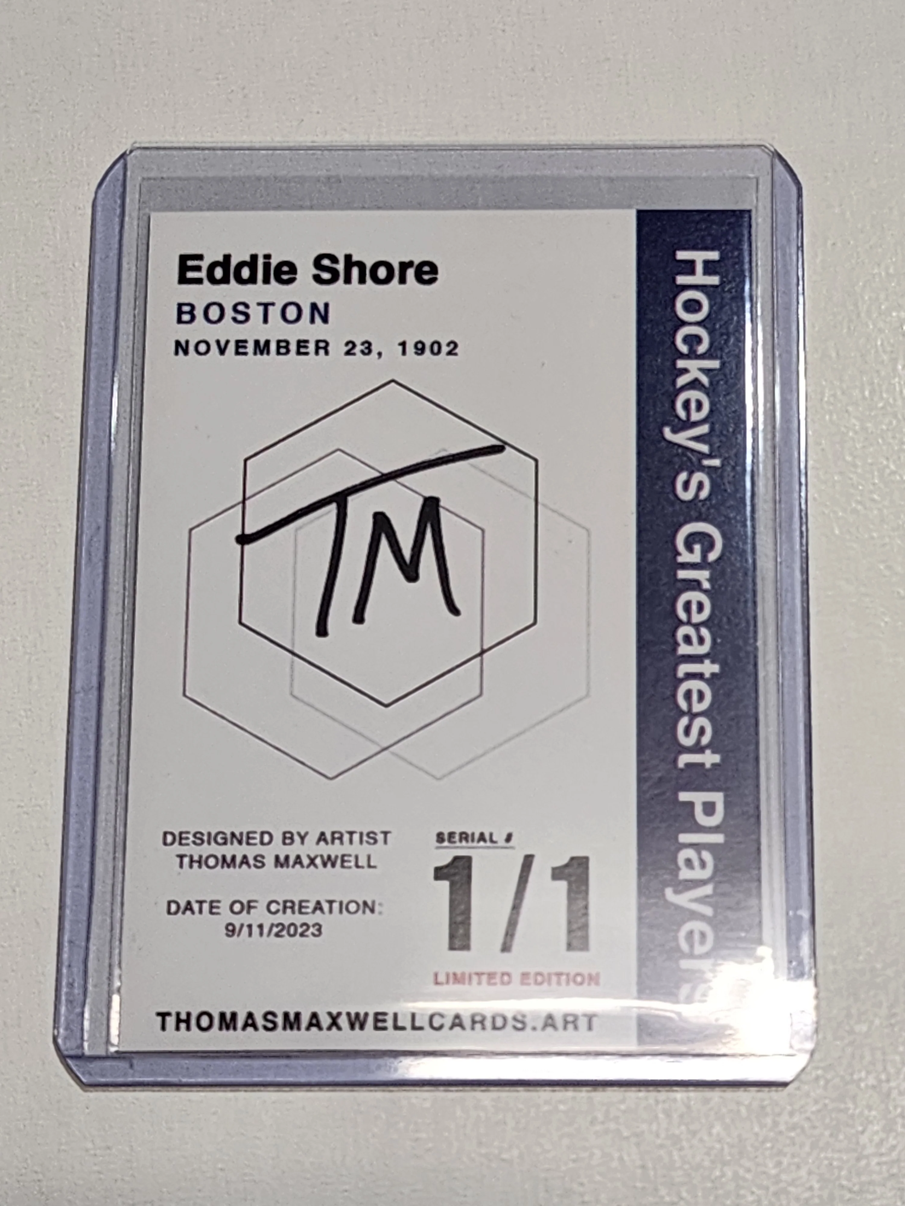 Eddie Shore Artist Signed Boston Bruins Refractor Art Card 1/1