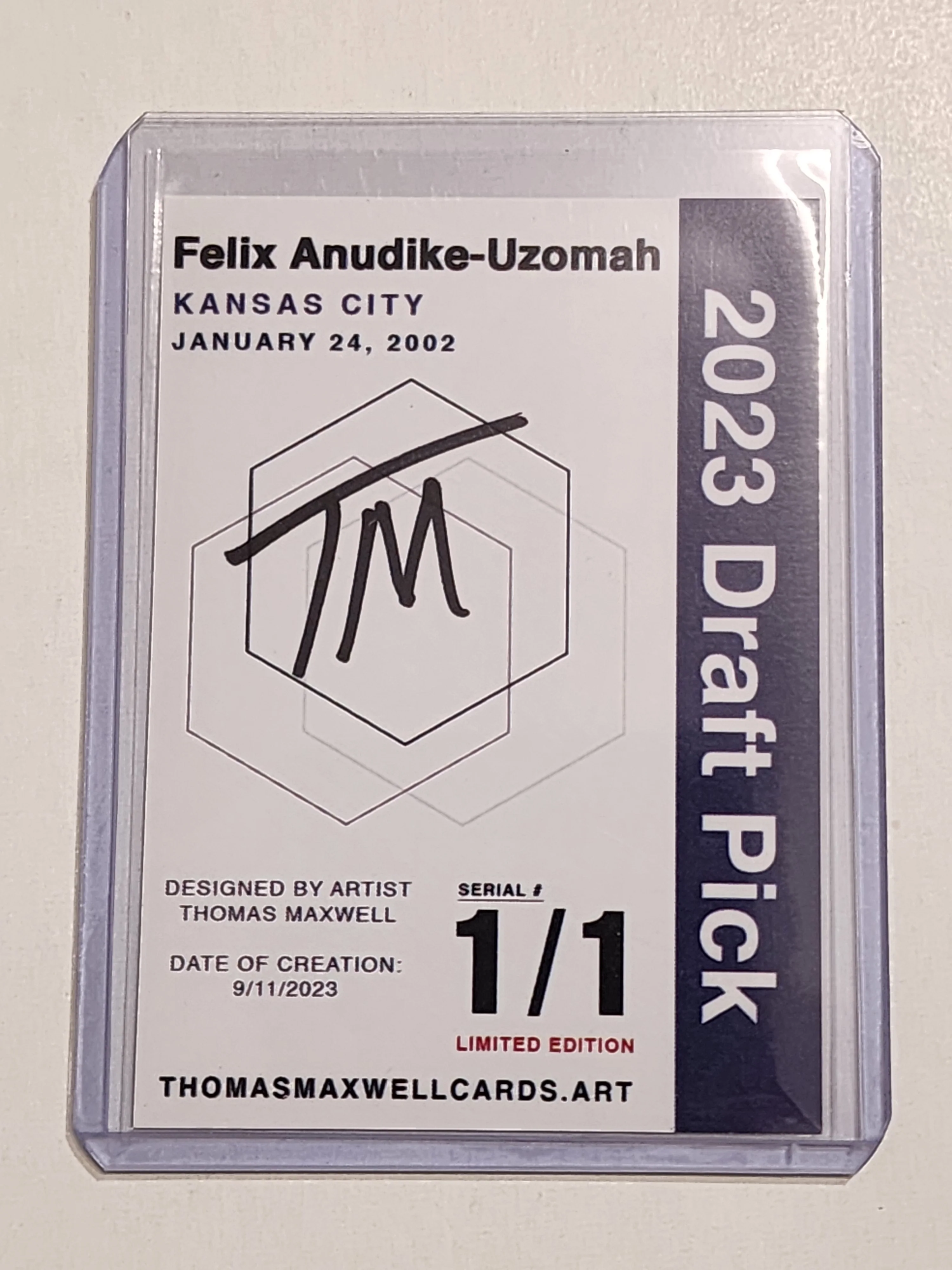 Felix Anudike-Uzomah Artist Signed Kansas City Chiefs Refractor Art Card 1/1