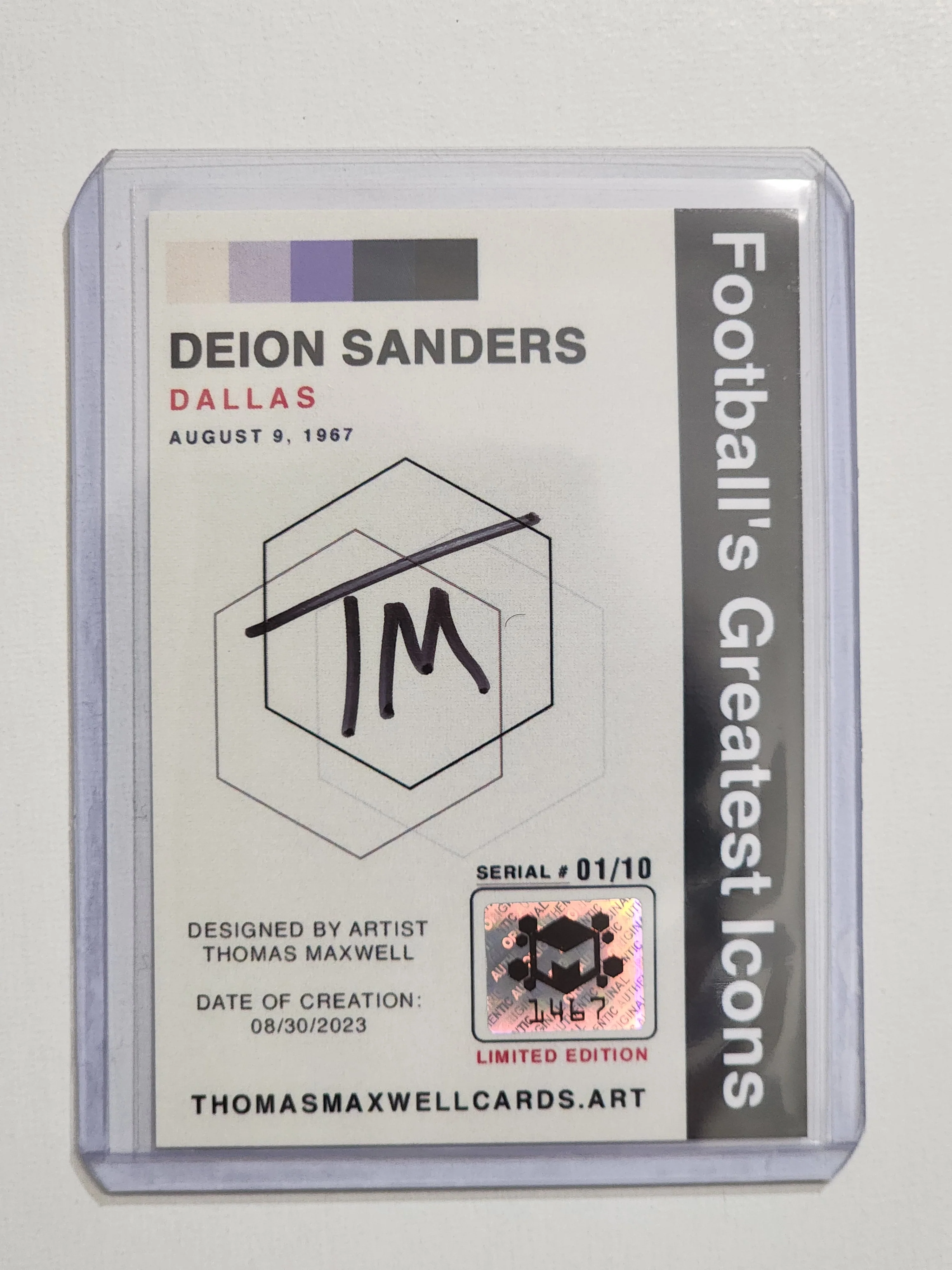 Deion Sanders Artist Signed Football Art Card 1/10