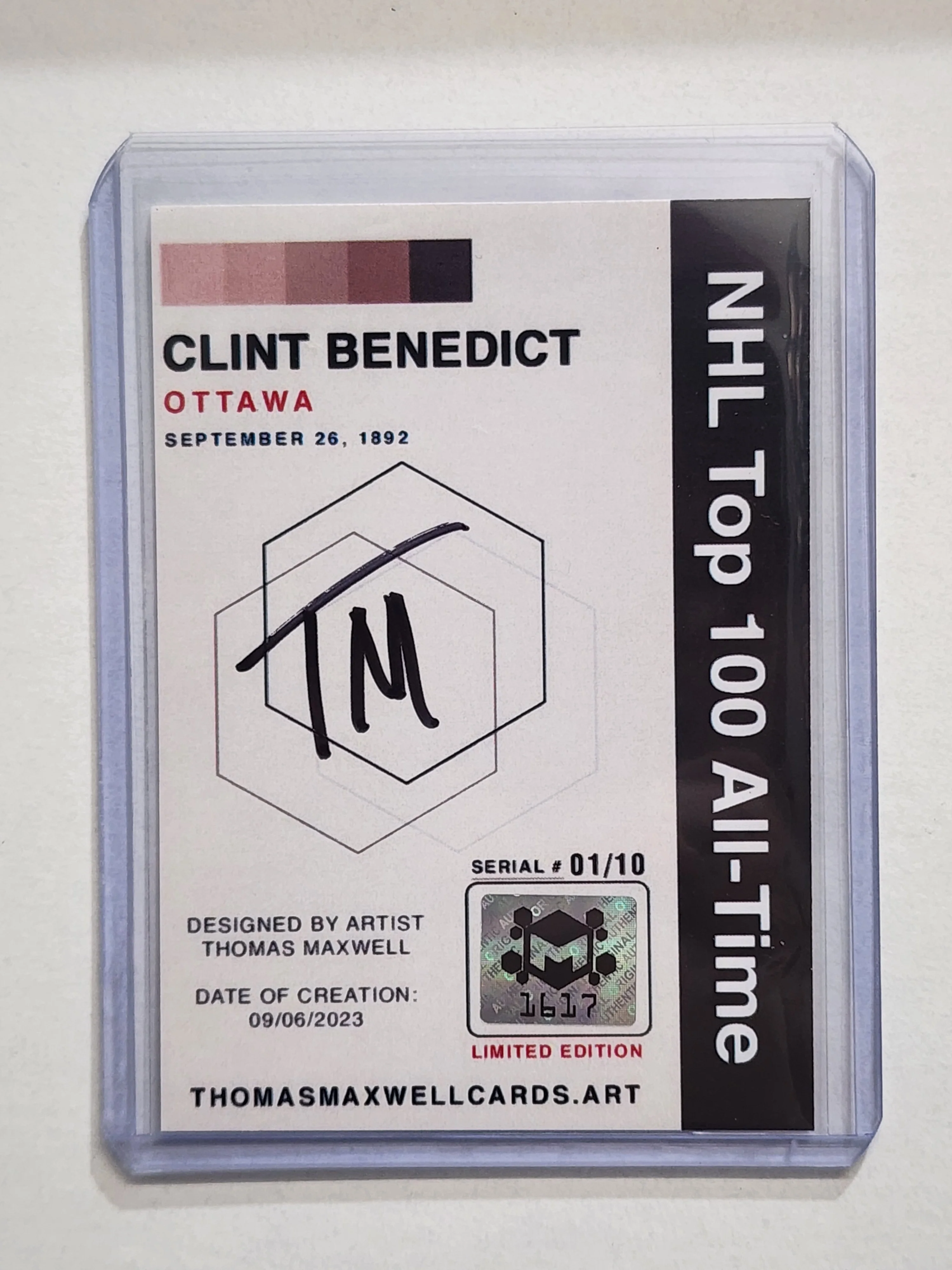 Clint Benedict Artist Signed Hockey Art Card 1/10