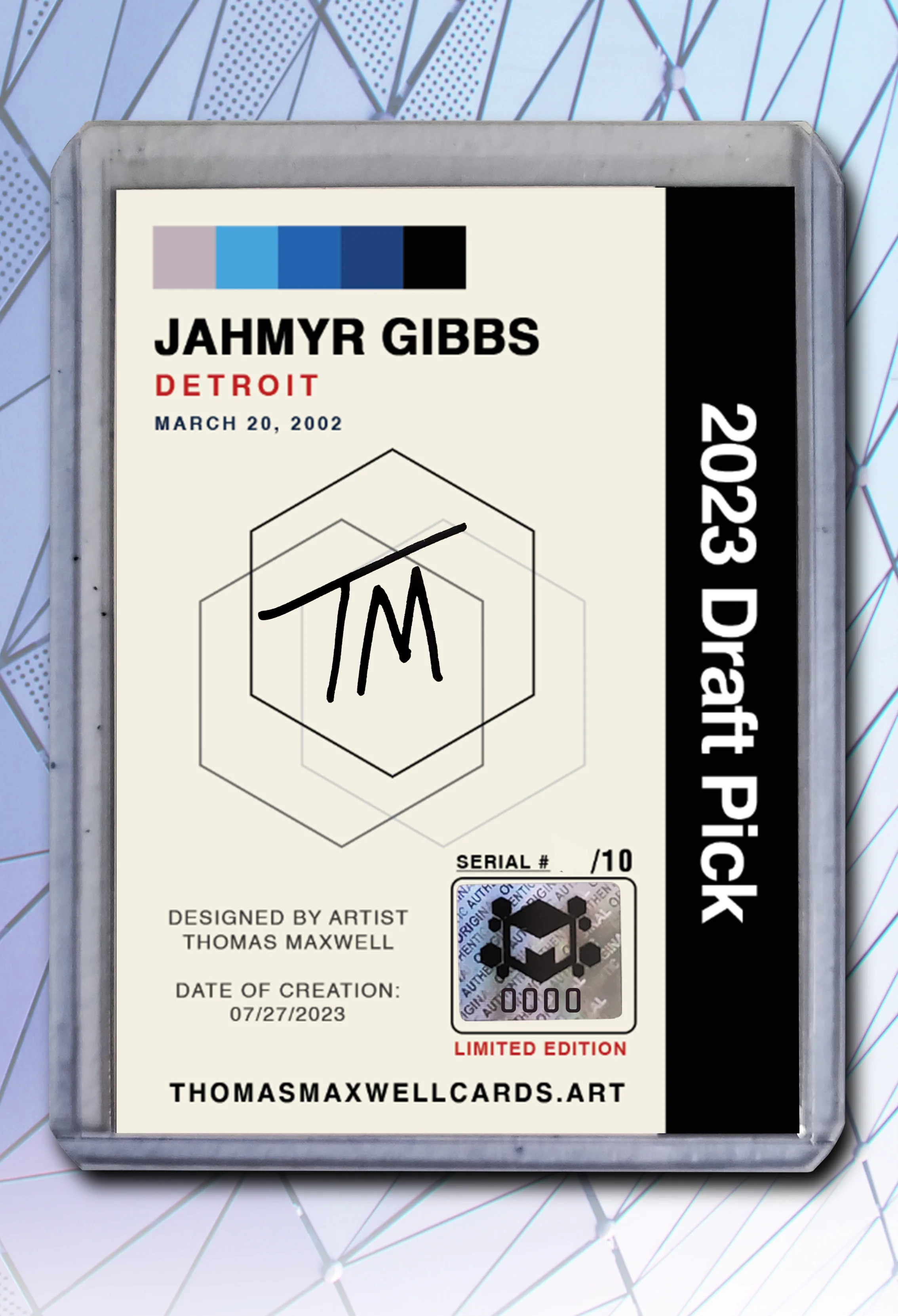 Jahmyr Gibbs Artist Signed Football Art Card 1/10