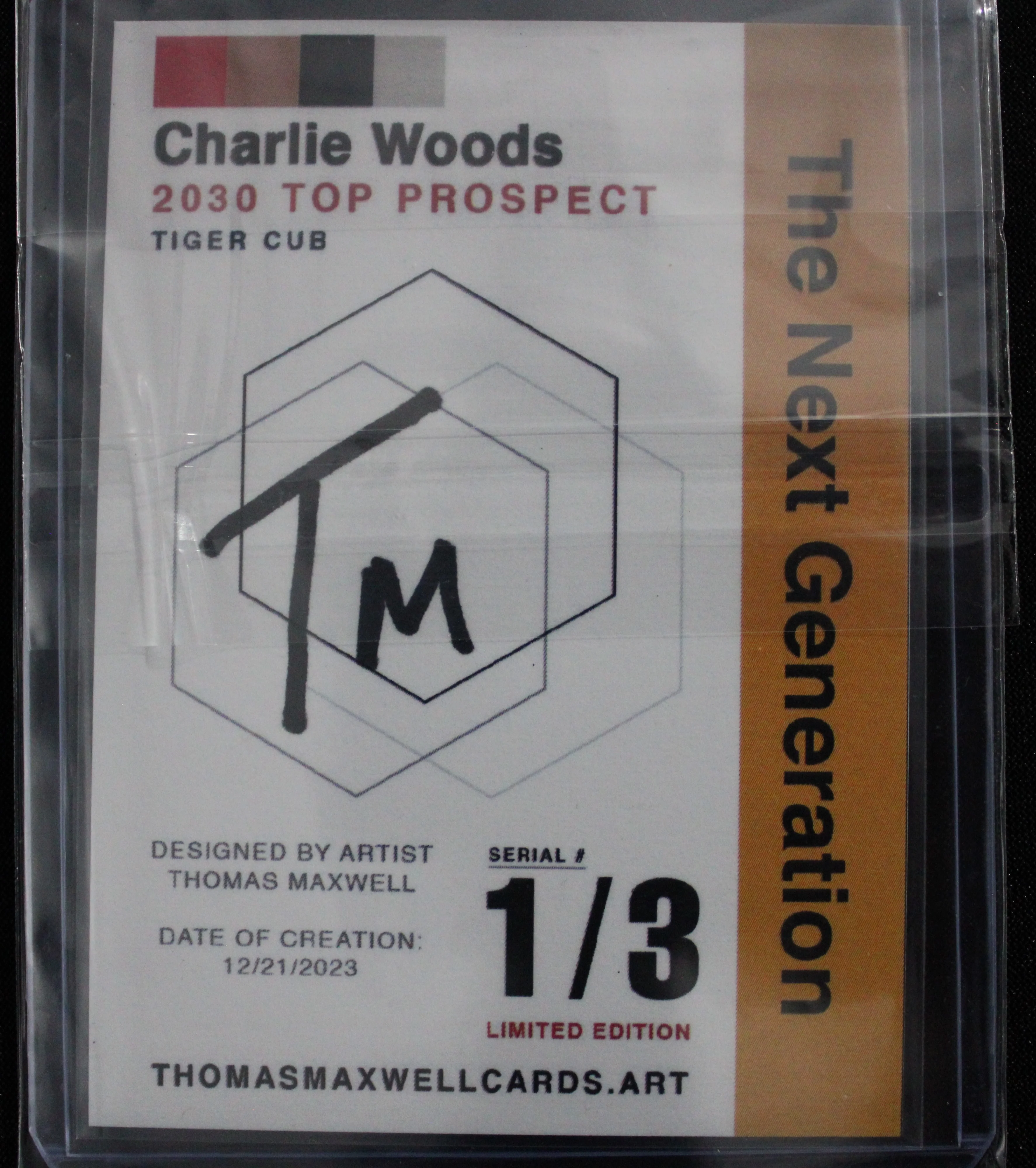 Charlie Woods Artist Signed Golf Gold Refractor Art Card 1/3