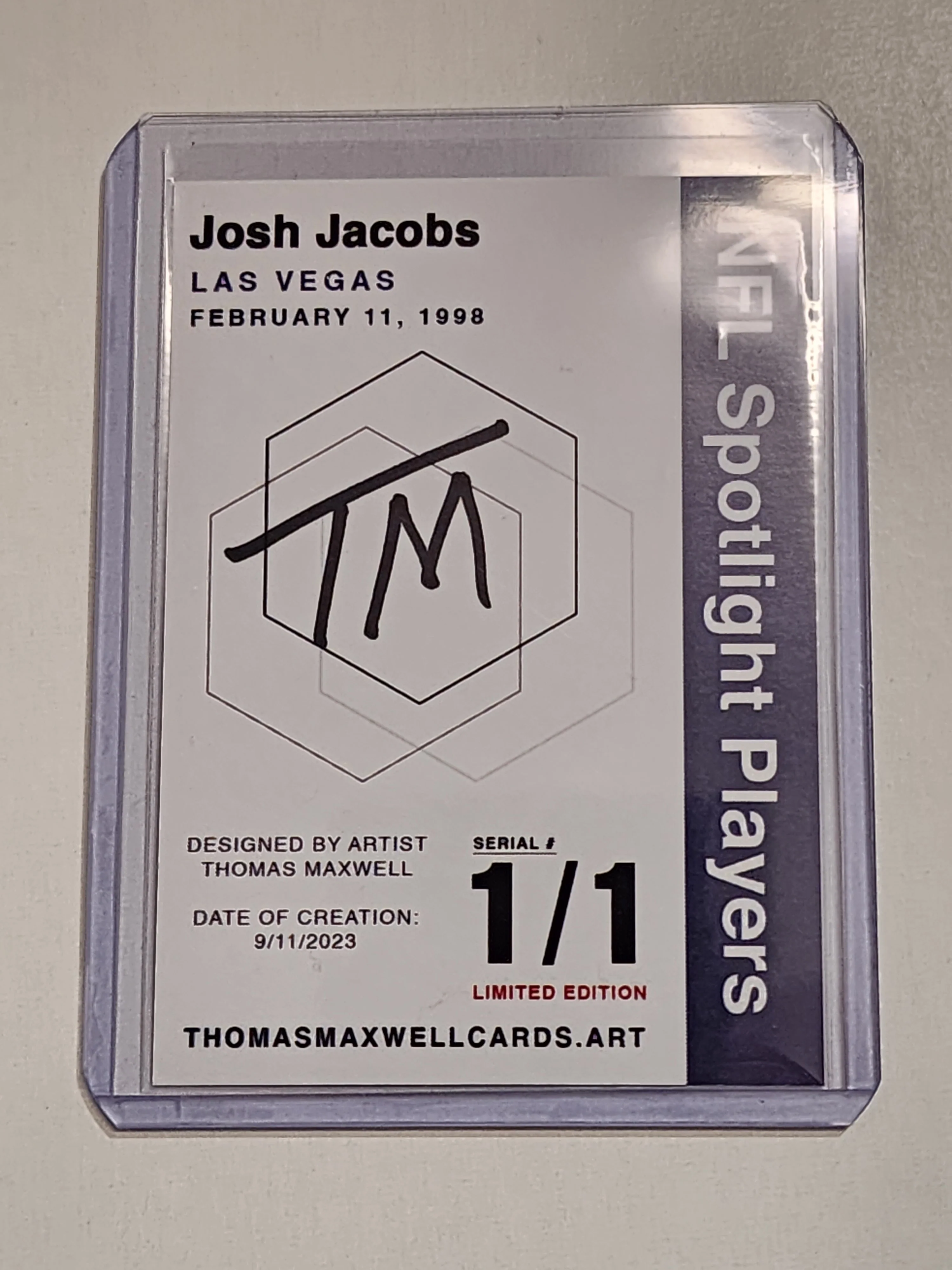 Josh Jacobs Artist Signed Las Vegas Raiders Refractor Art Card 1/1