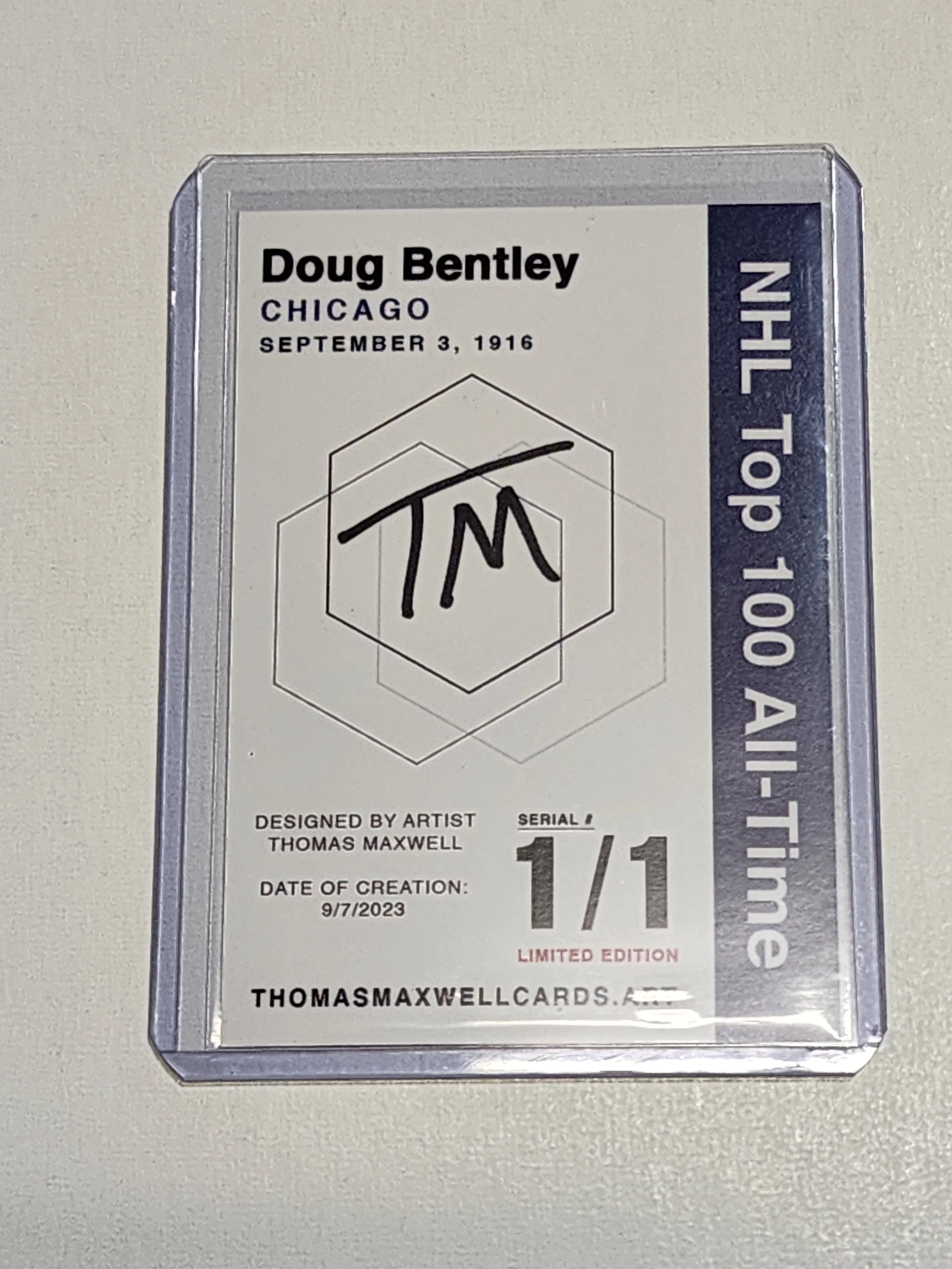 Doug Bentley Artist Signed Chicago Blackhawks Refractor Art Card 1/1