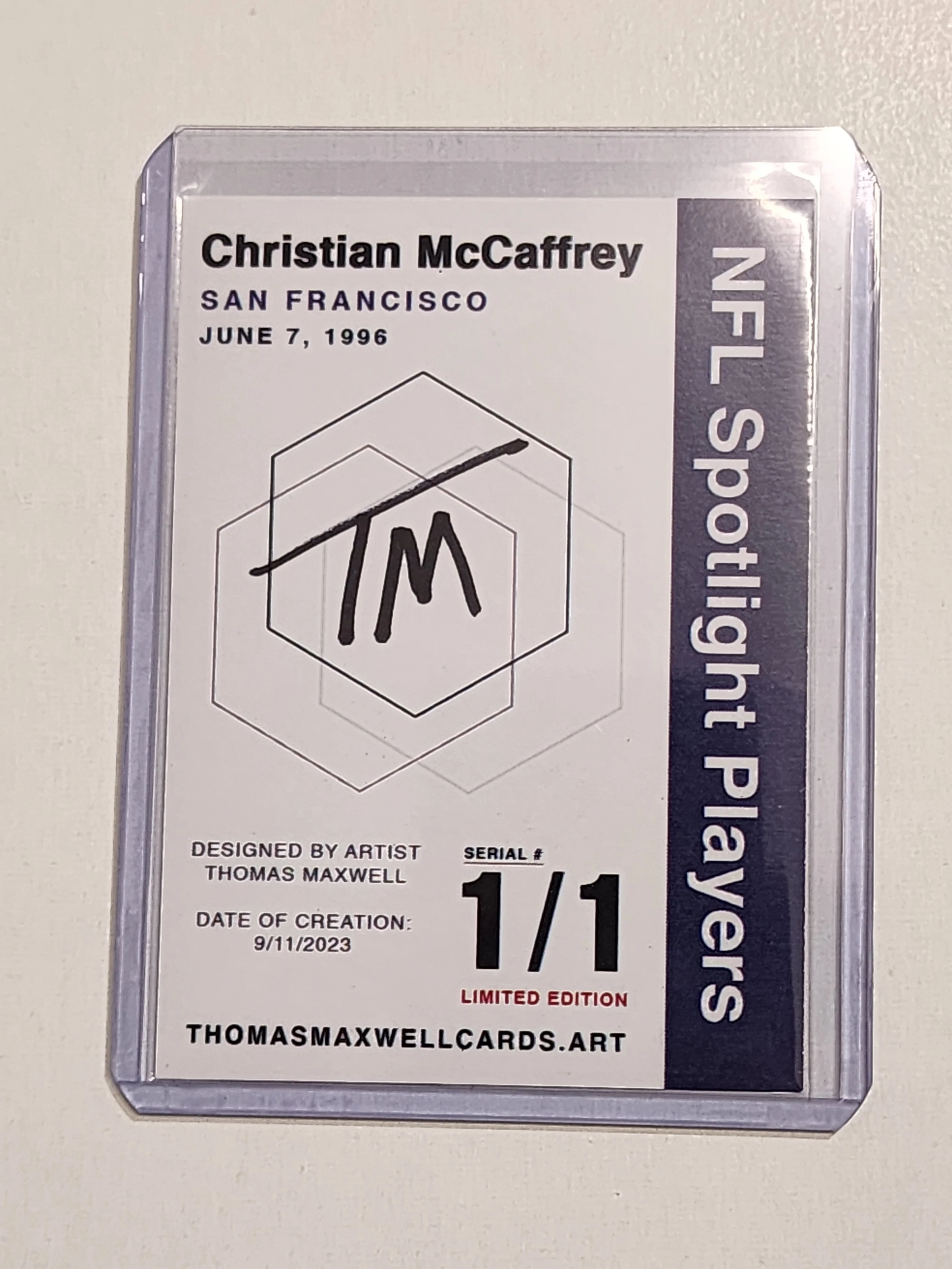 Christian McCaffrey Artist Signed San Francisco 49ers Refractor Art Card 1/1