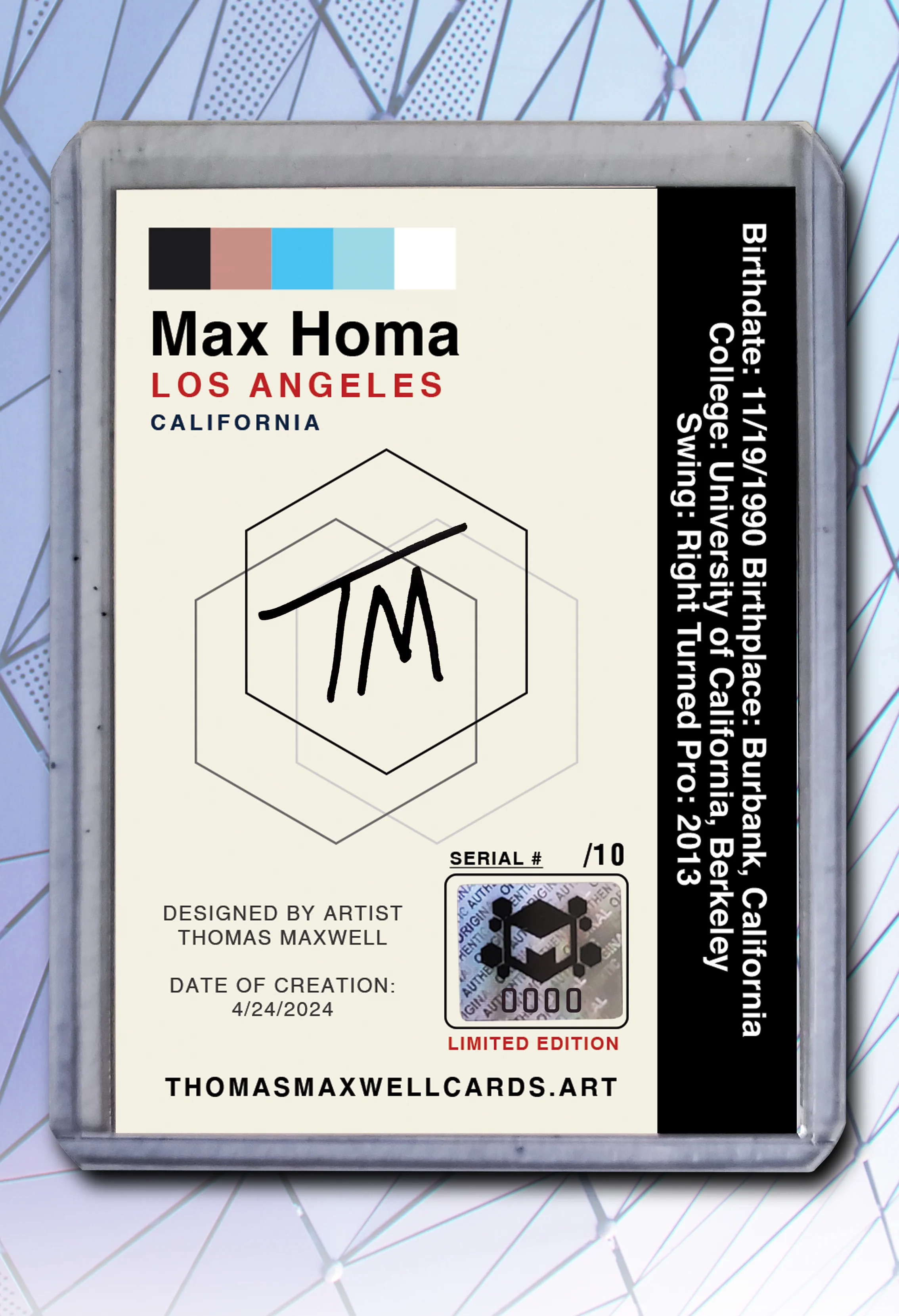 Max Homa Artist Signed Golf Art Card 1/10